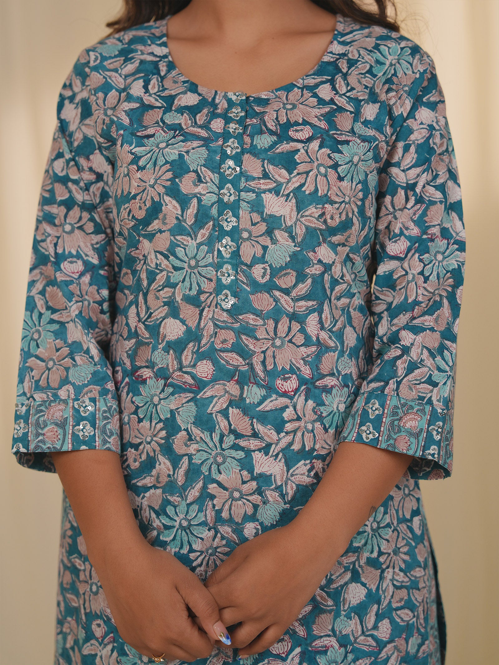 Teal Jaal Cotton Kurta