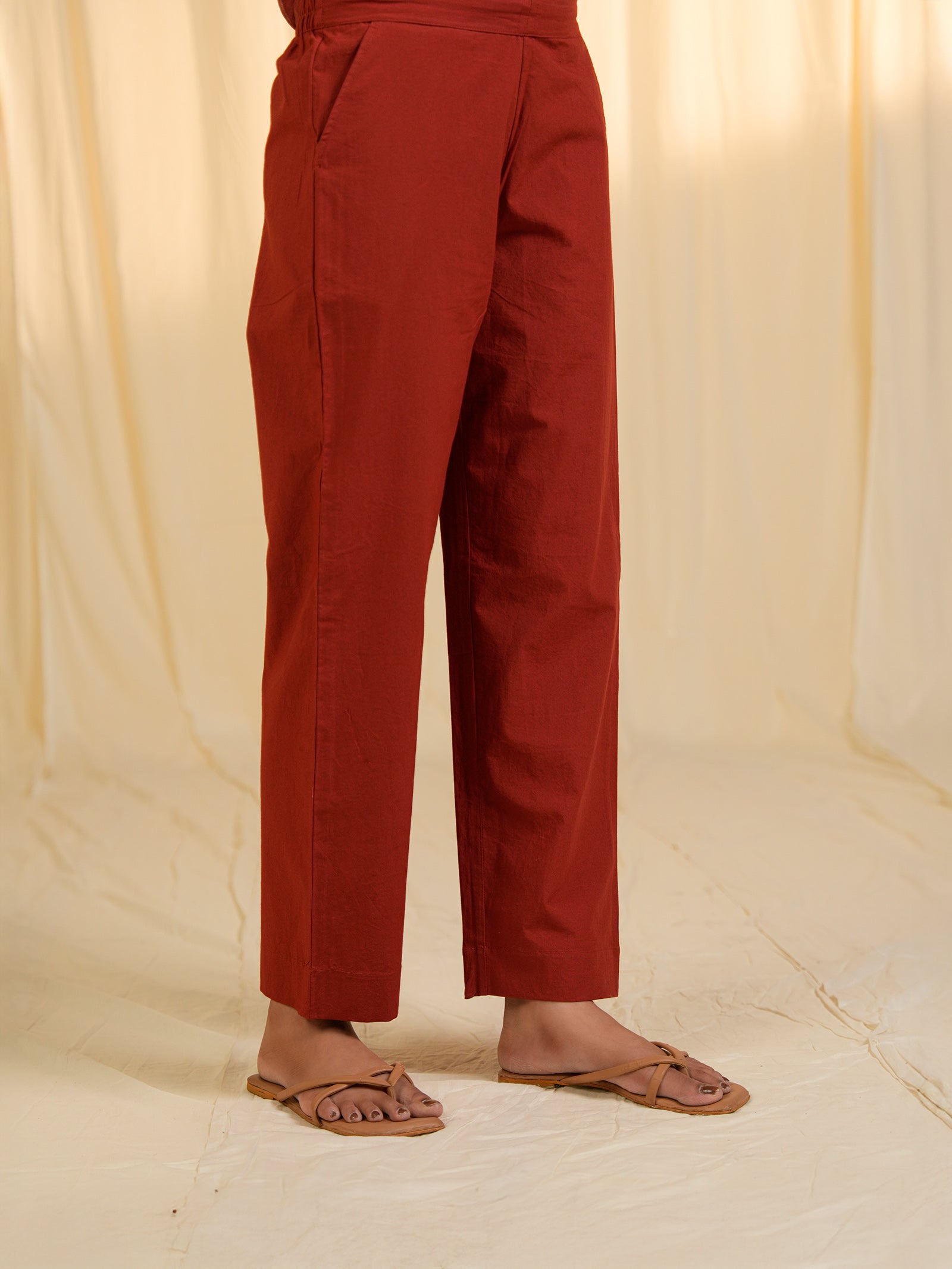 Terracotta Cotton Straight Pants