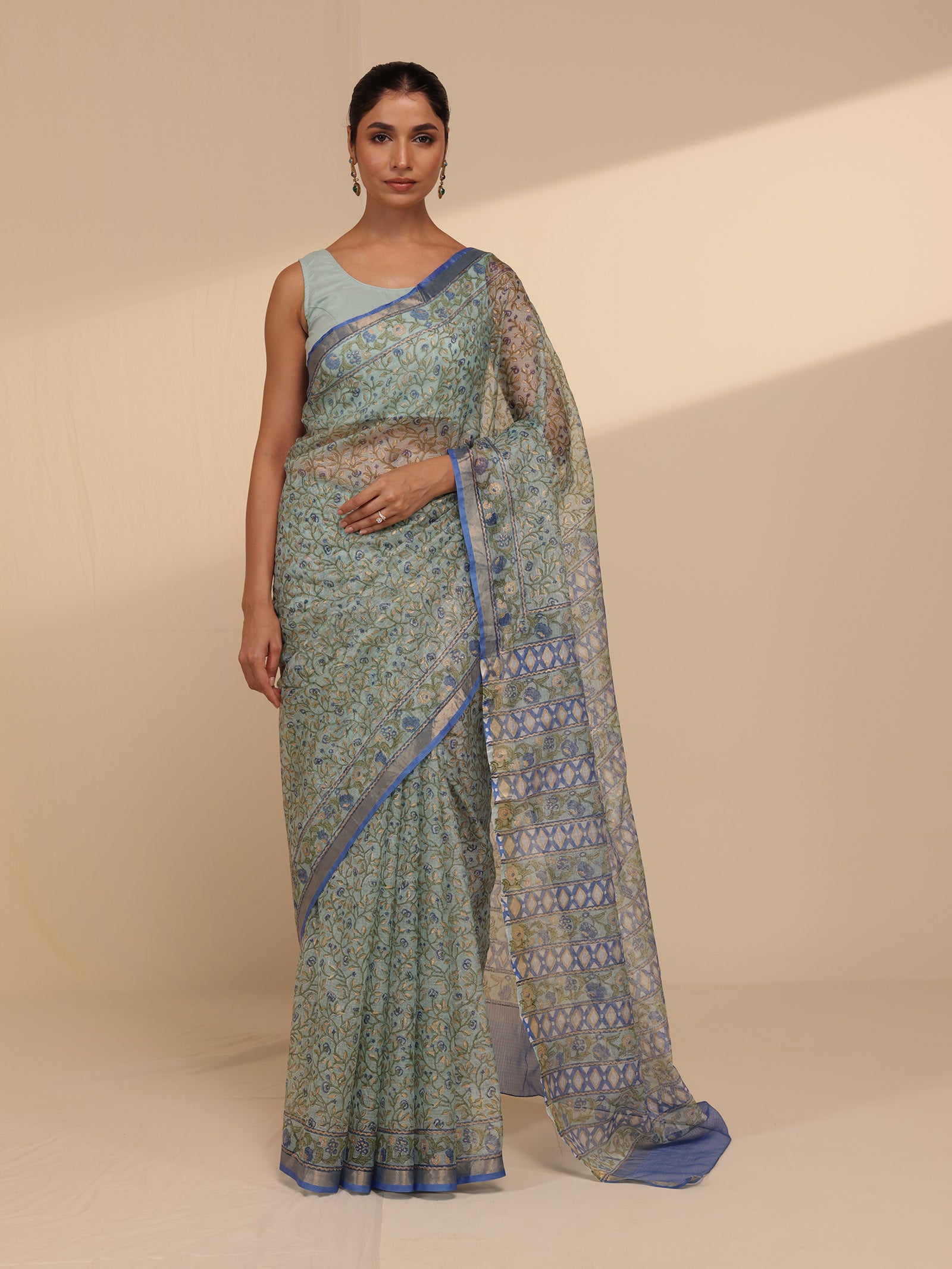 Turquoise Kota Silk Saree