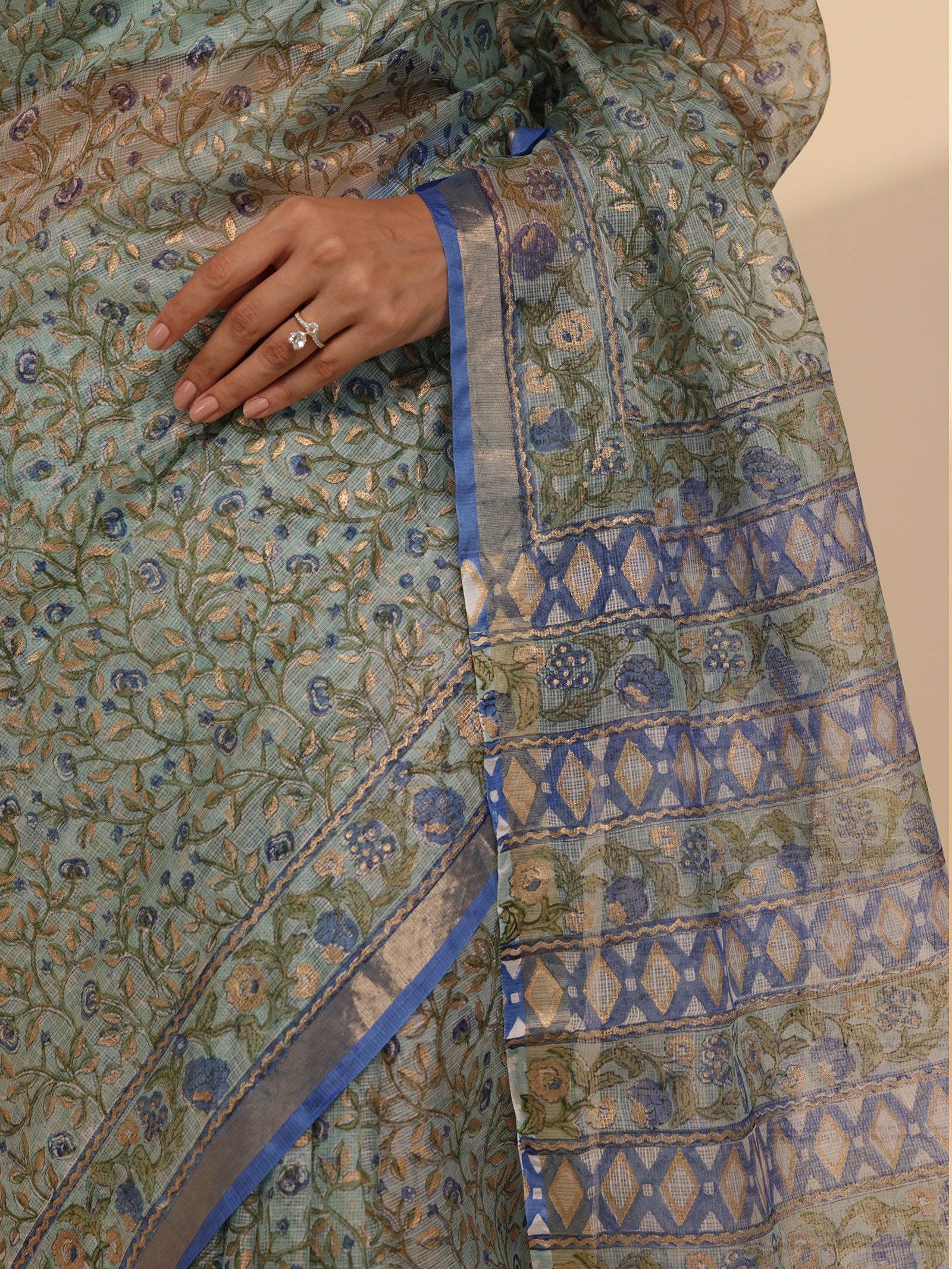 Turquoise Kota Silk Saree