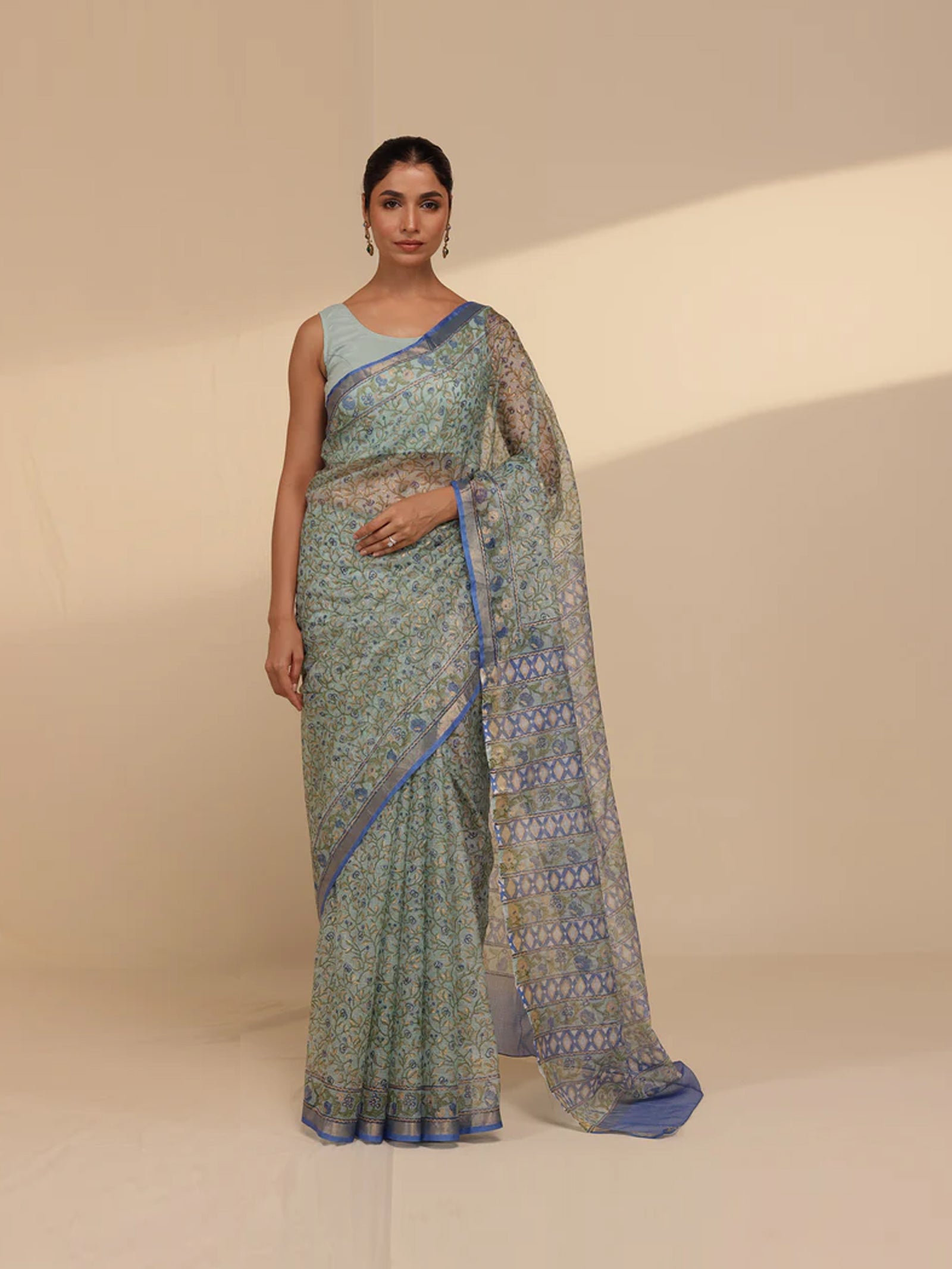 Turquoise Kota Silk Saree