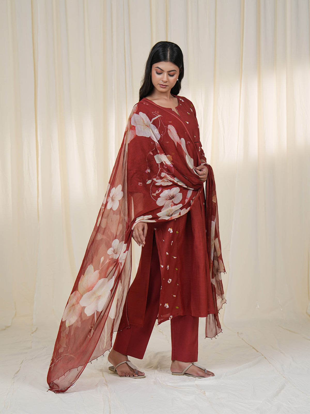 Victorian Brick Chiffon Dupatta