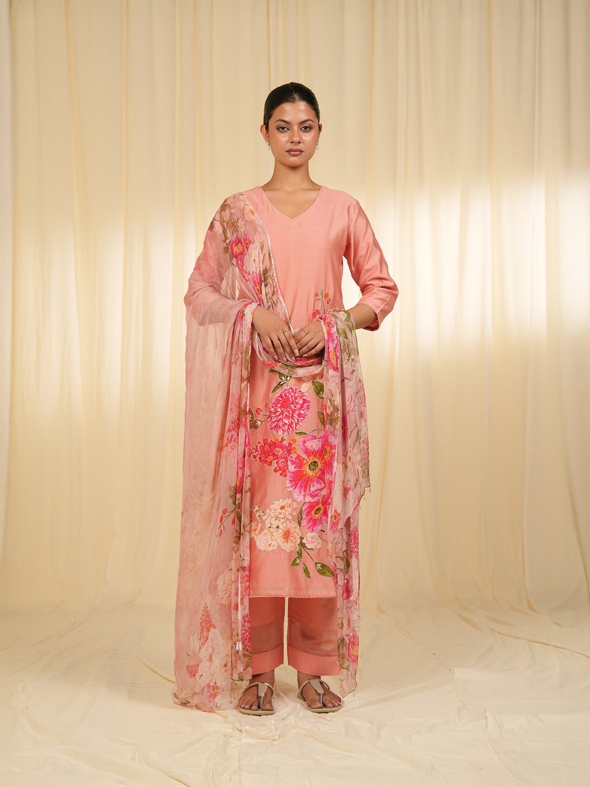 Victorian Peach Chanderi Kurta