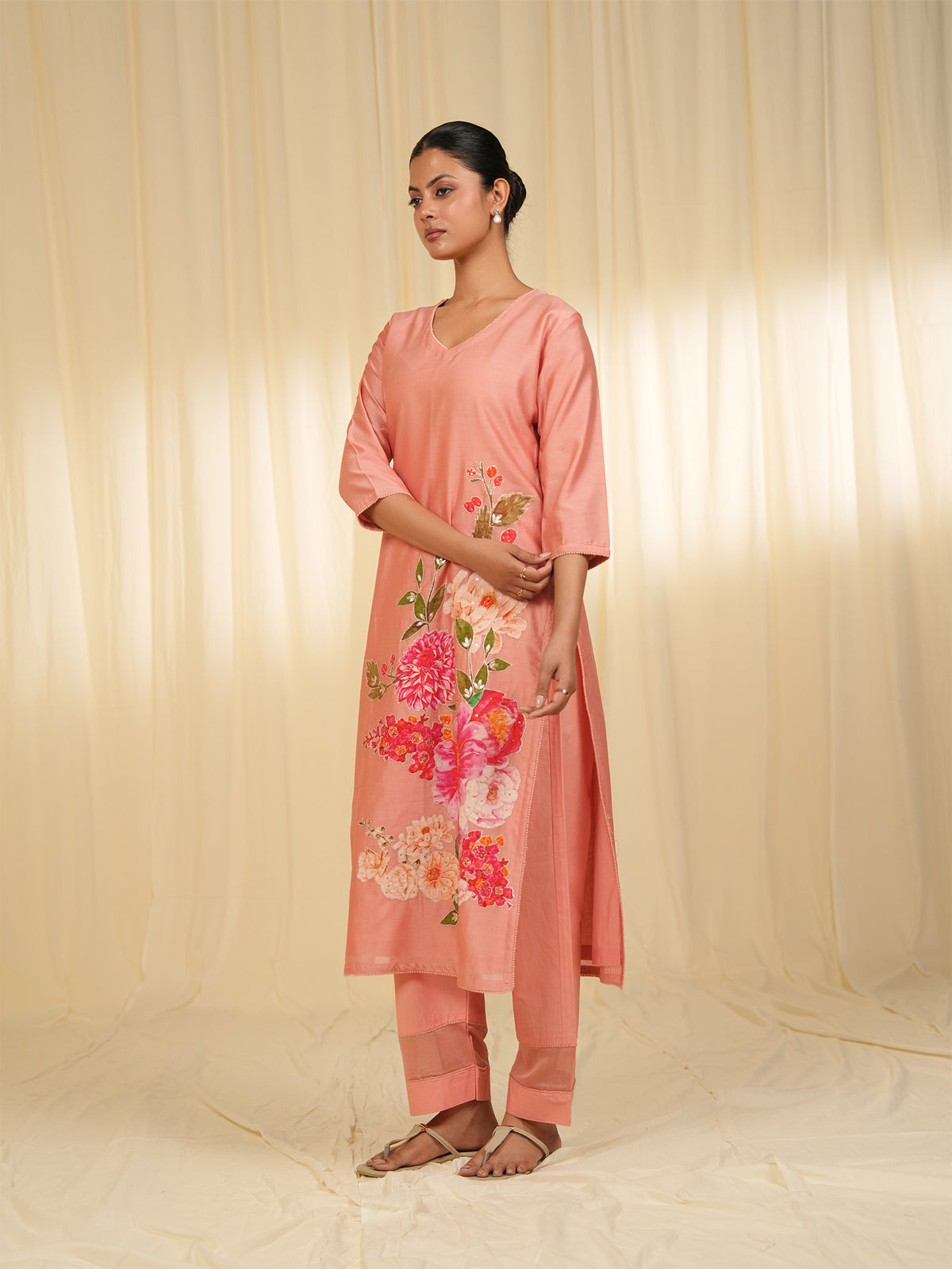 Victorian Peach Chanderi Kurta