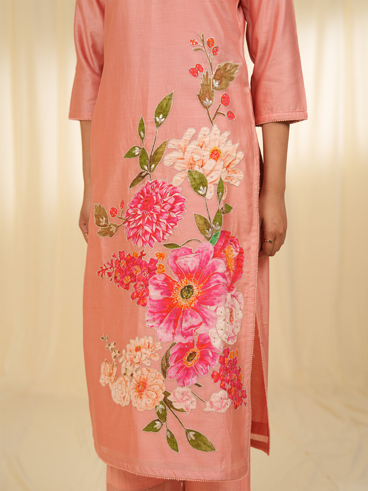 Victorian Peach Chanderi Kurta