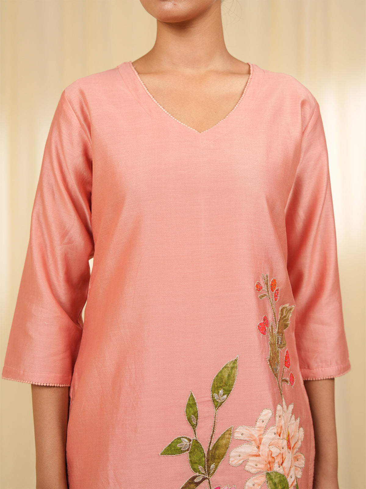 Victorian Peach Chanderi Kurta