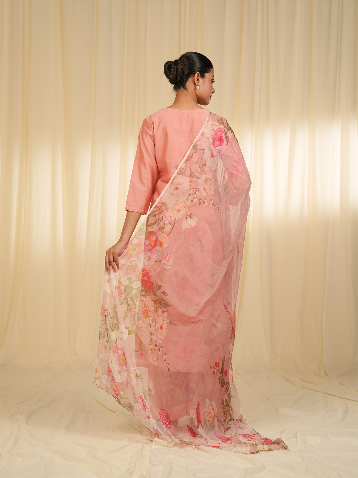 Victorian Peach Chiffon Dupatta