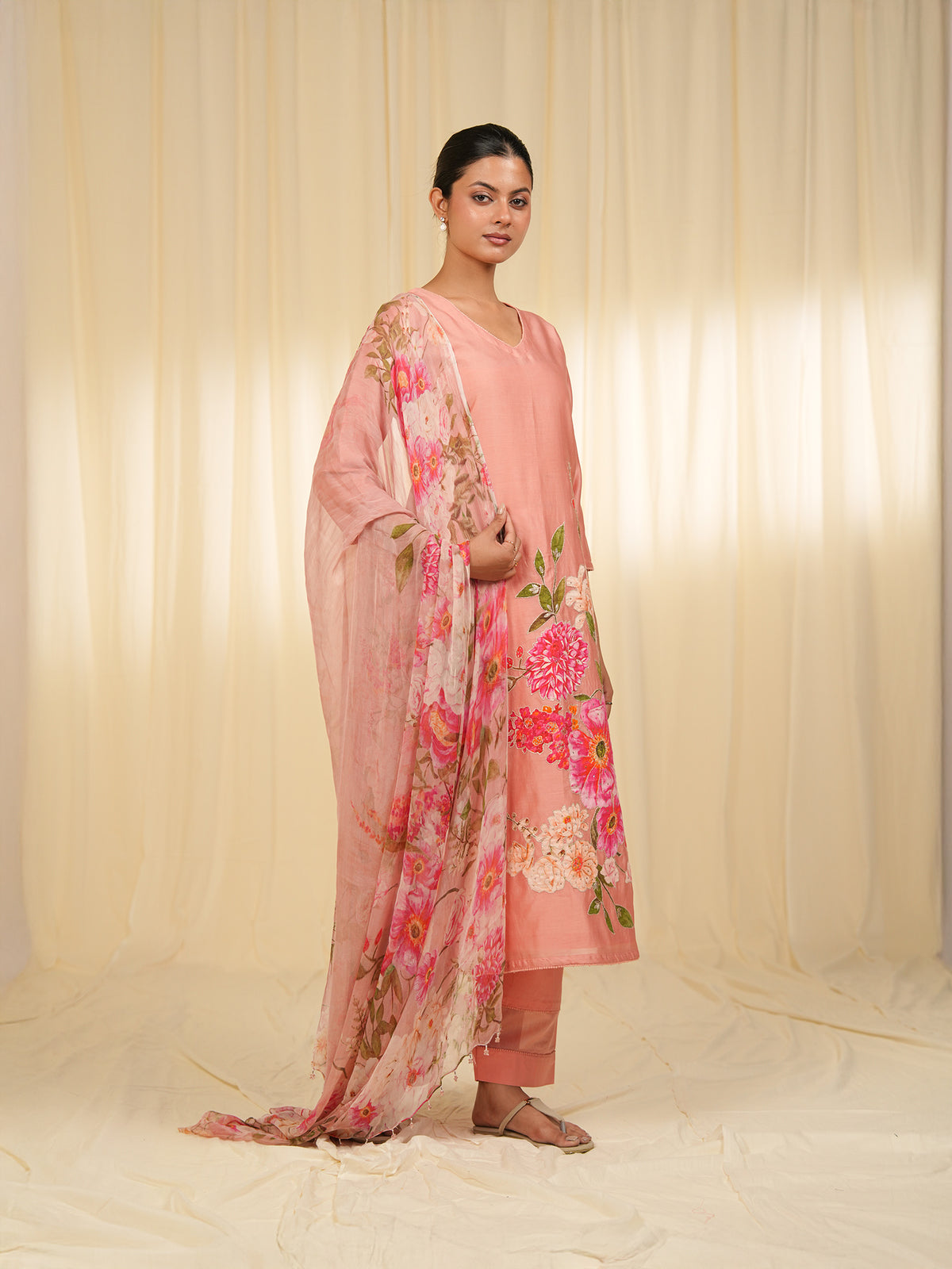 Victorian Peach Chiffon Dupatta