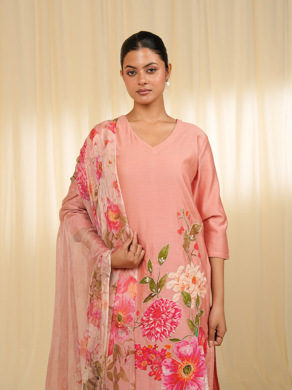 Victorian Peach Chiffon Dupatta