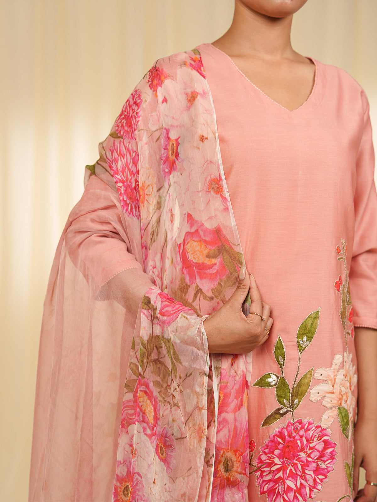 Victorian Peach Chiffon Dupatta