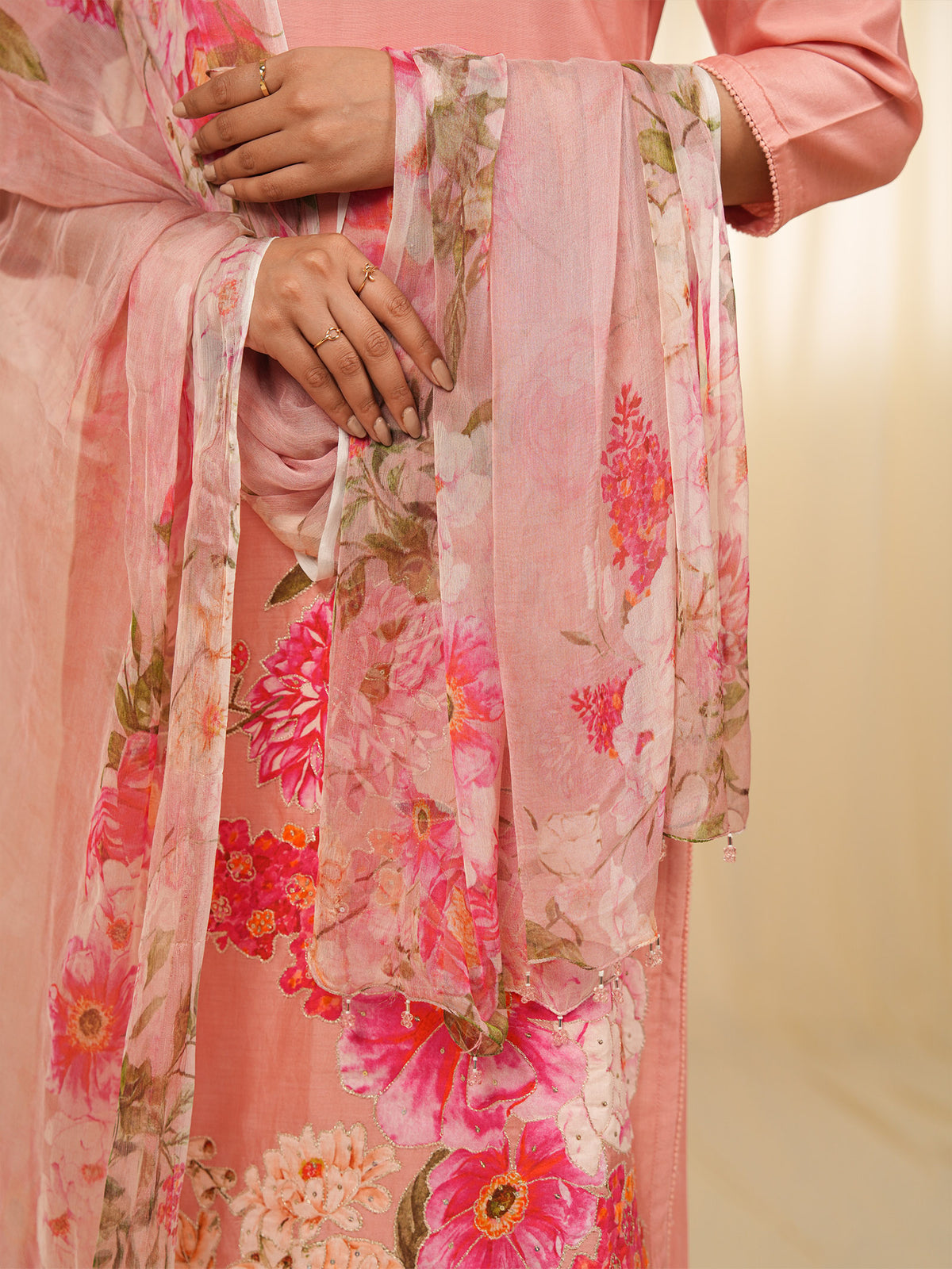 Victorian Peach Chiffon Dupatta