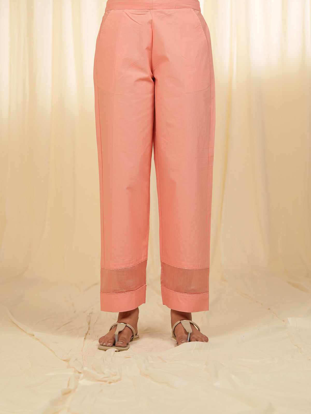 Victorian Peach Cotton Straight Pants