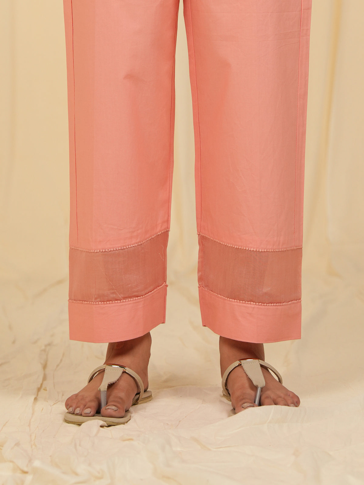 Victorian Peach Cotton Straight Pants