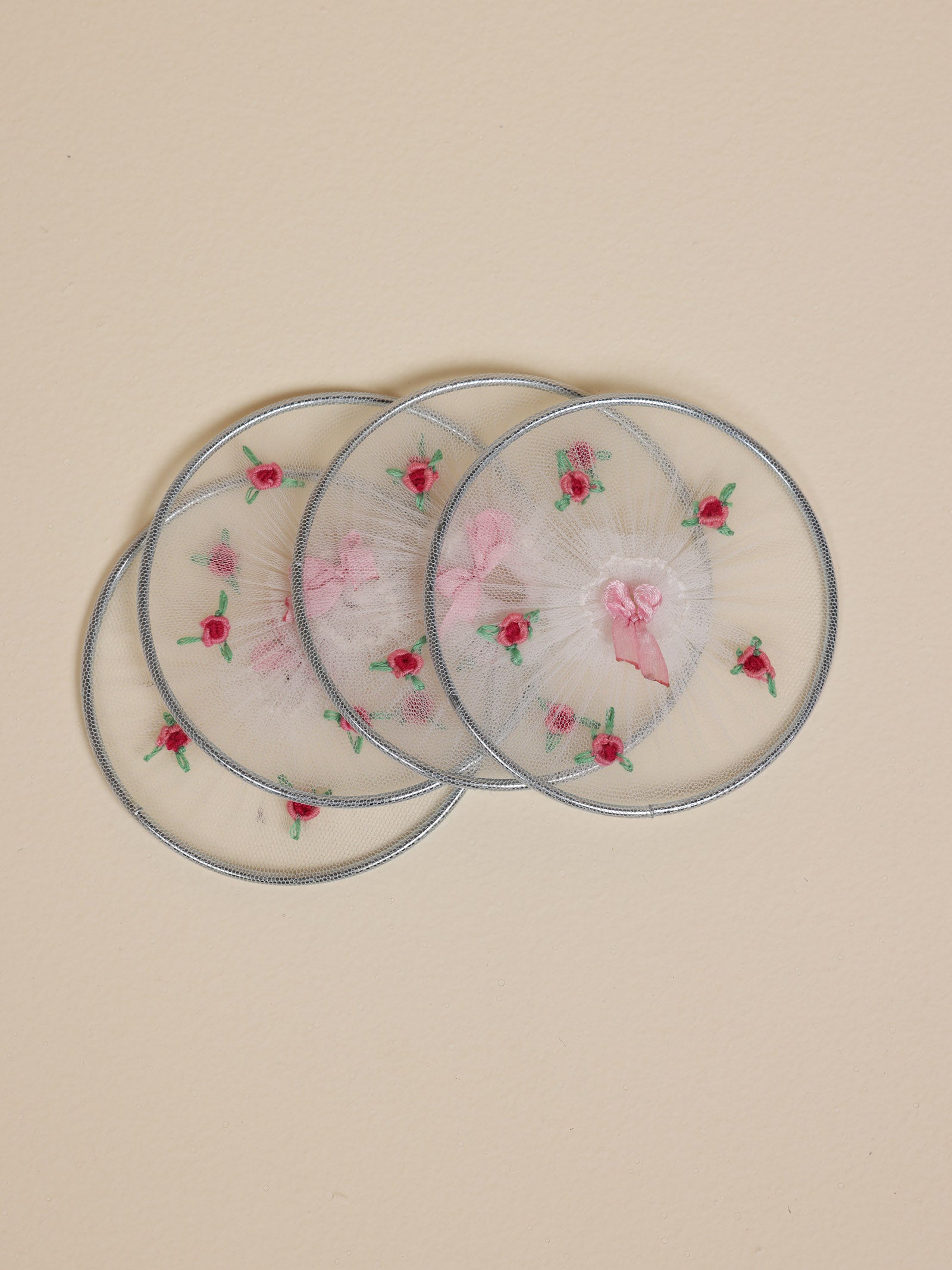 Vintage Ring Glass Cover - Pink (Set of 4pc)