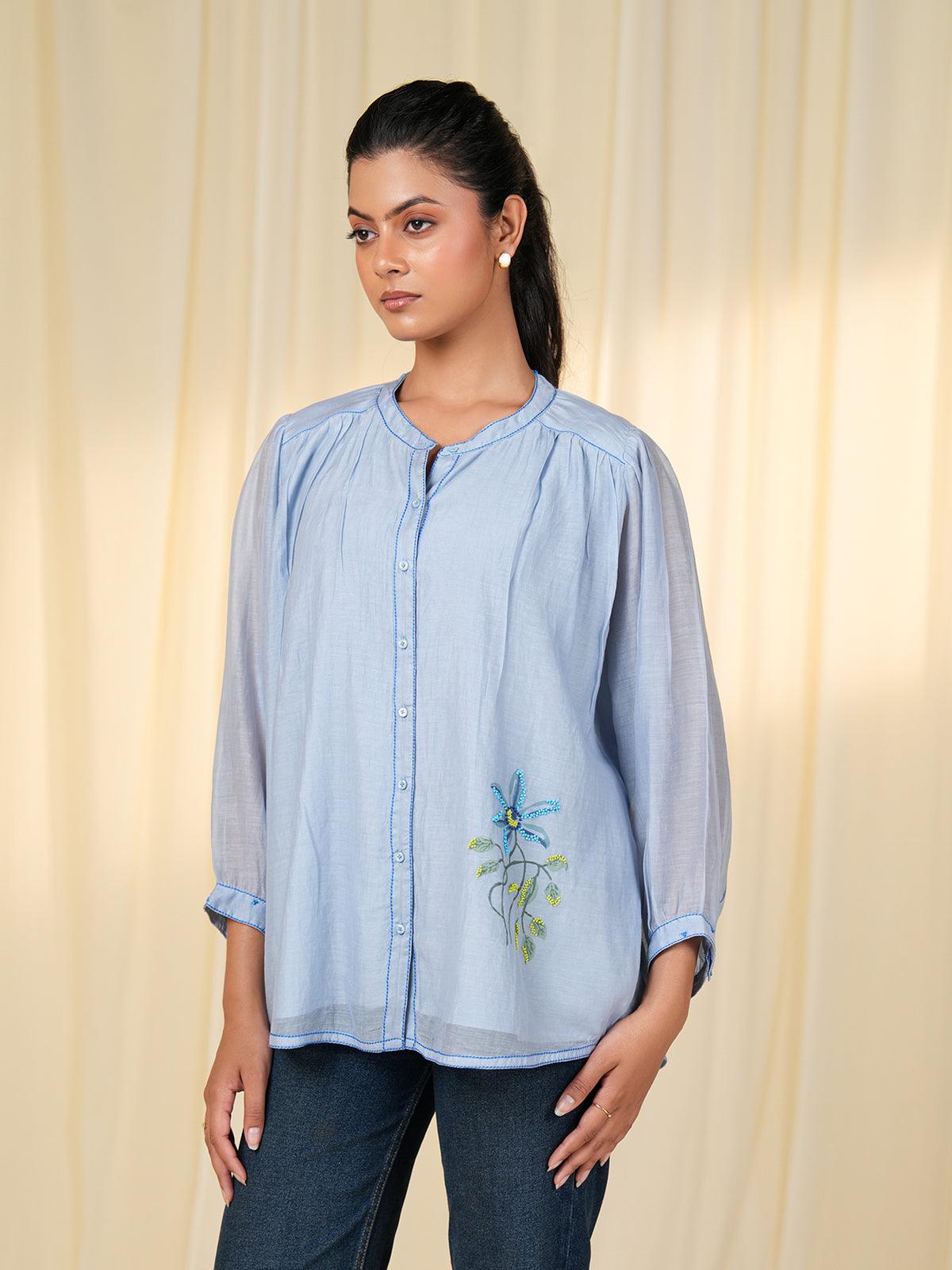 Whimsy Blue Berry Chanderi Shirt