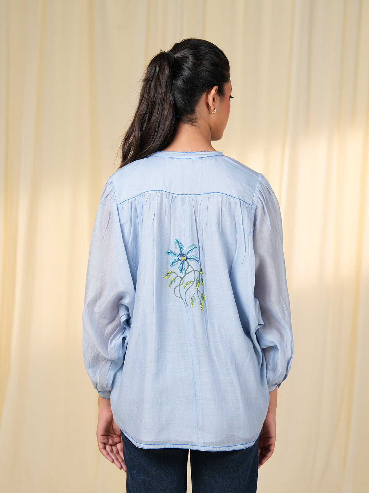 Whimsy Blue Berry Chanderi Shirt