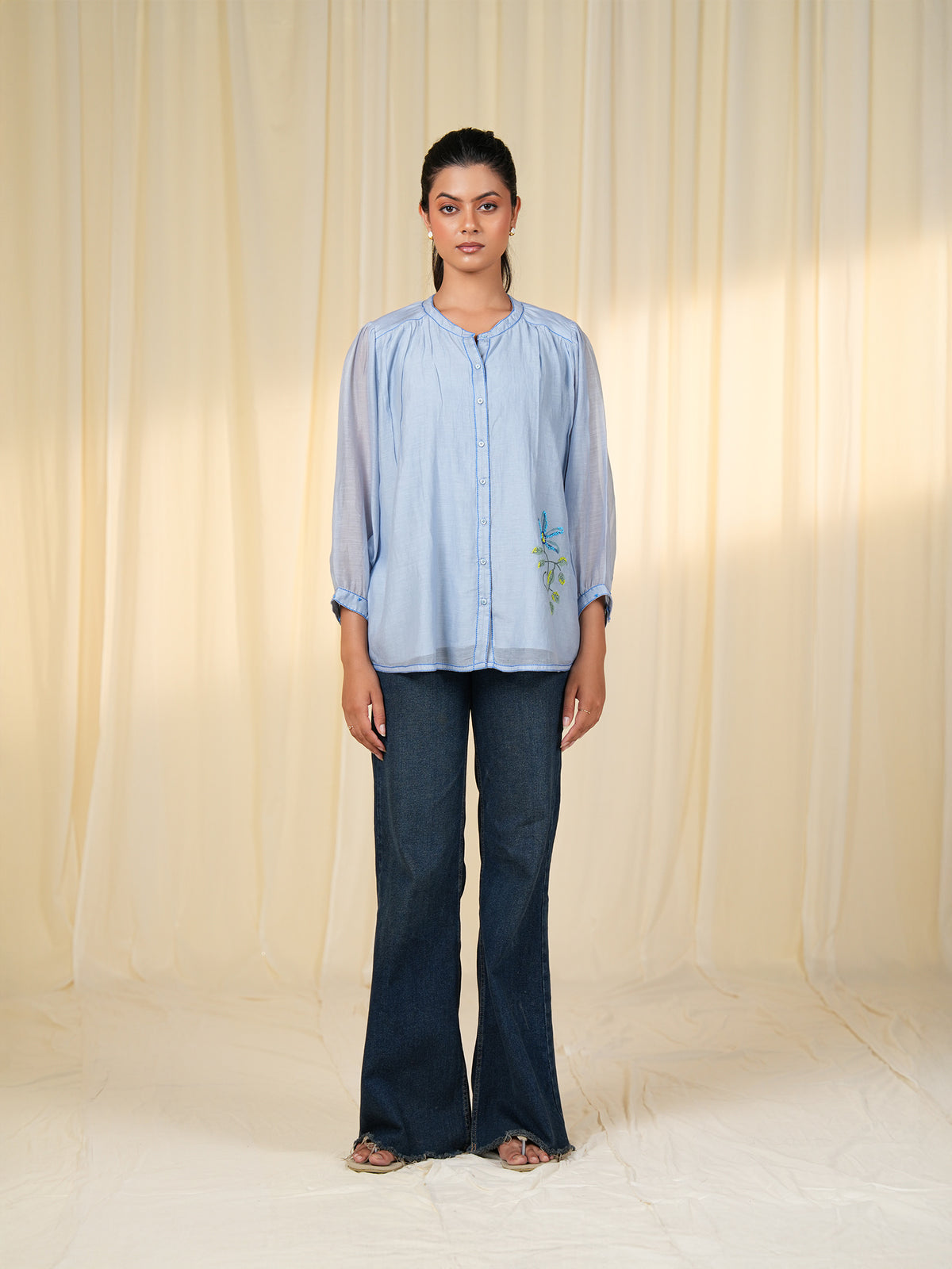 Whimsy Blue Berry Chanderi Shirt