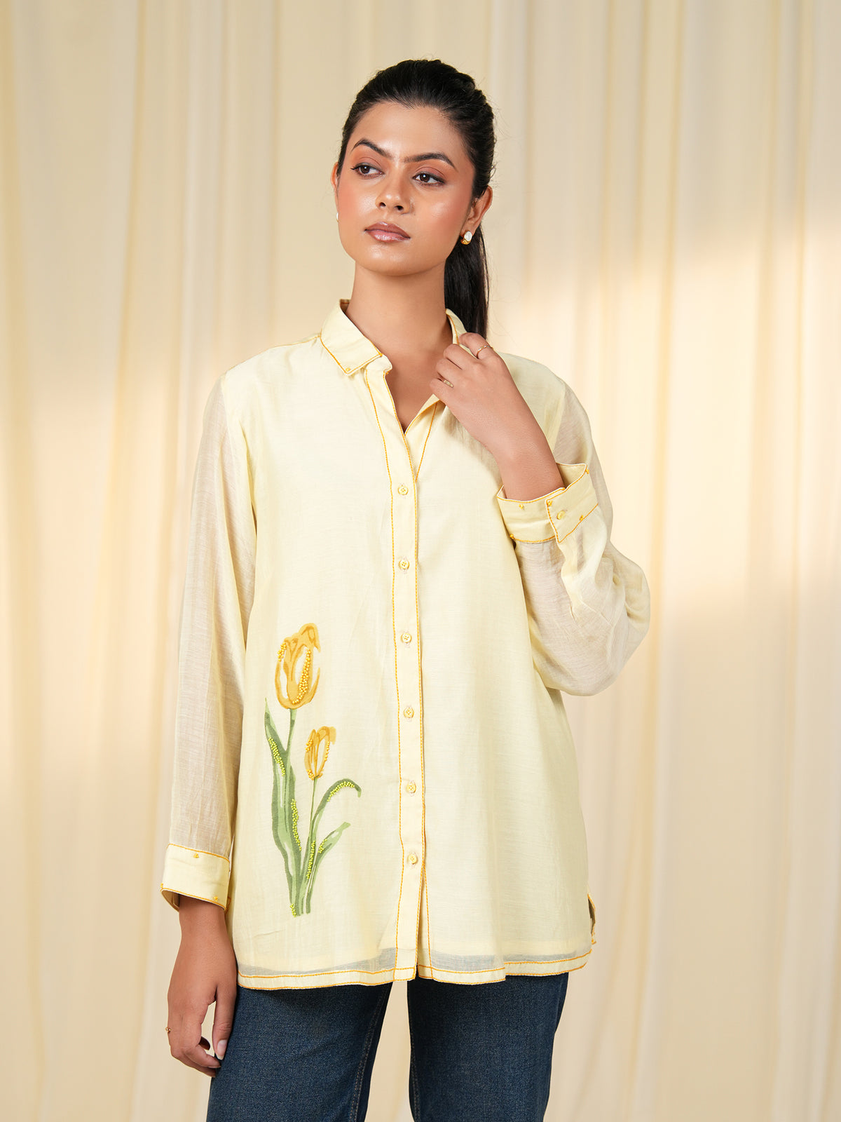 Whimsy Lemon Chanderi Shirt