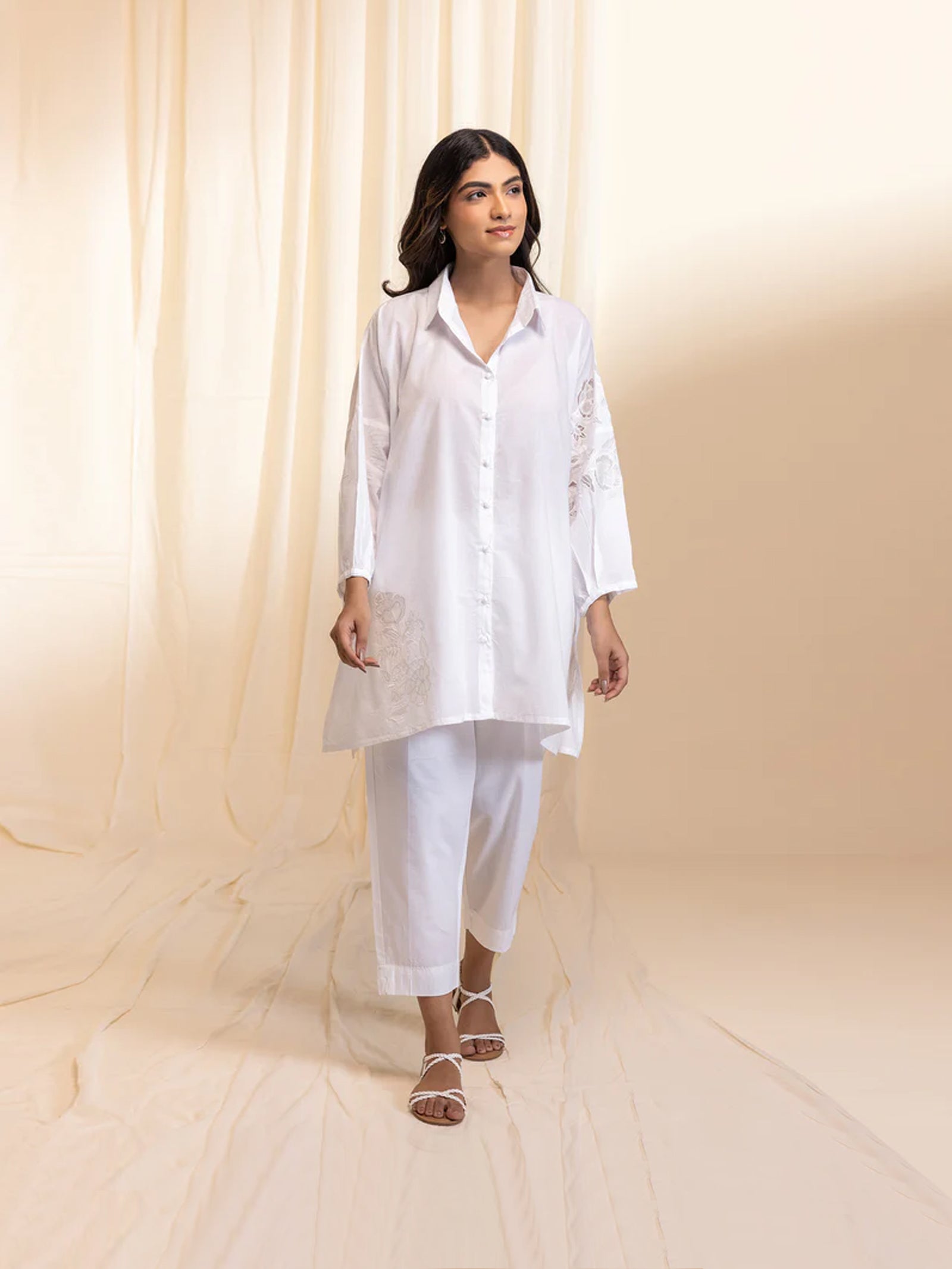White Wash Madras Cotton Shirt - Exclusive Emb
