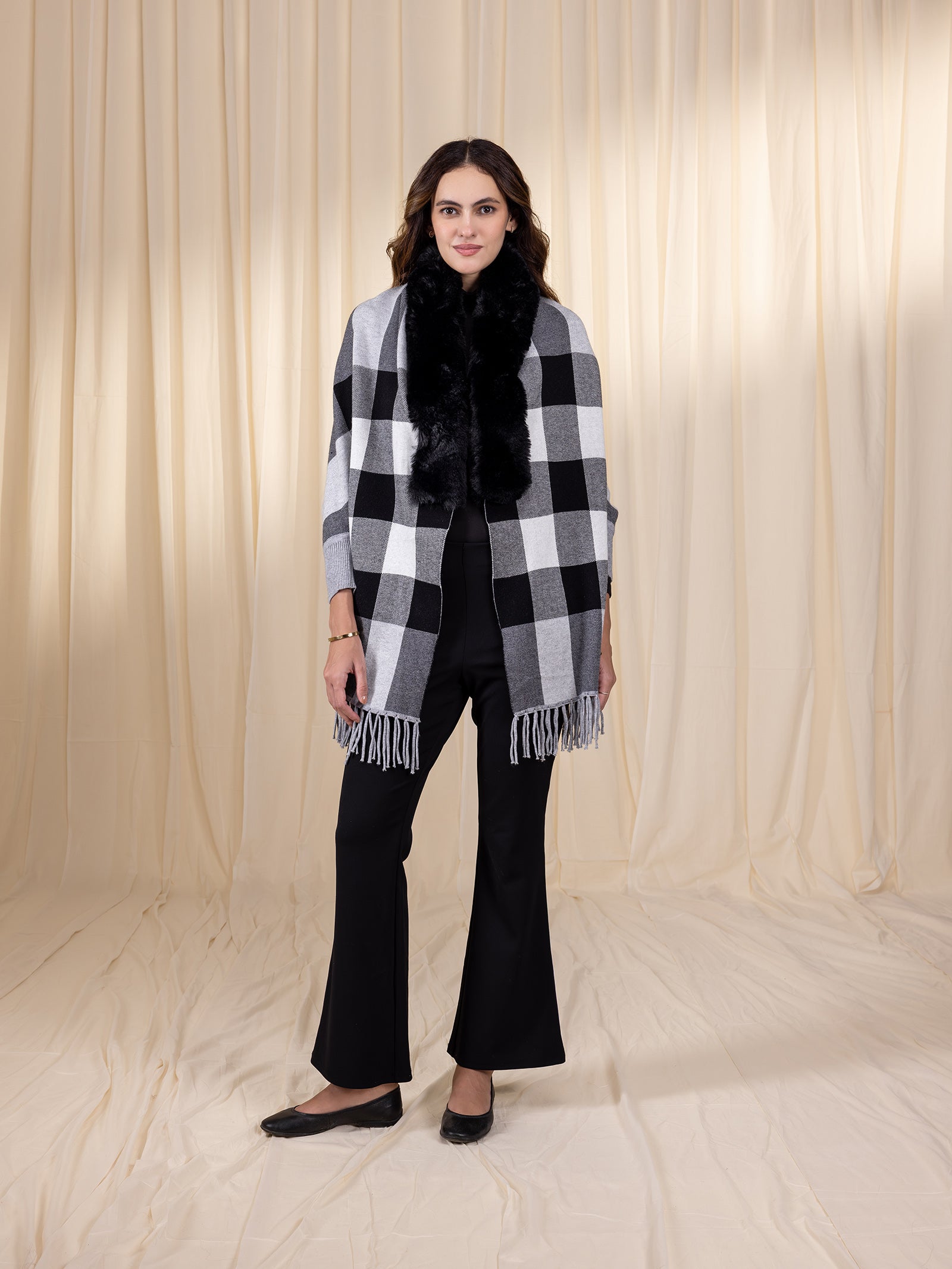 Woollen Checked Black Cape