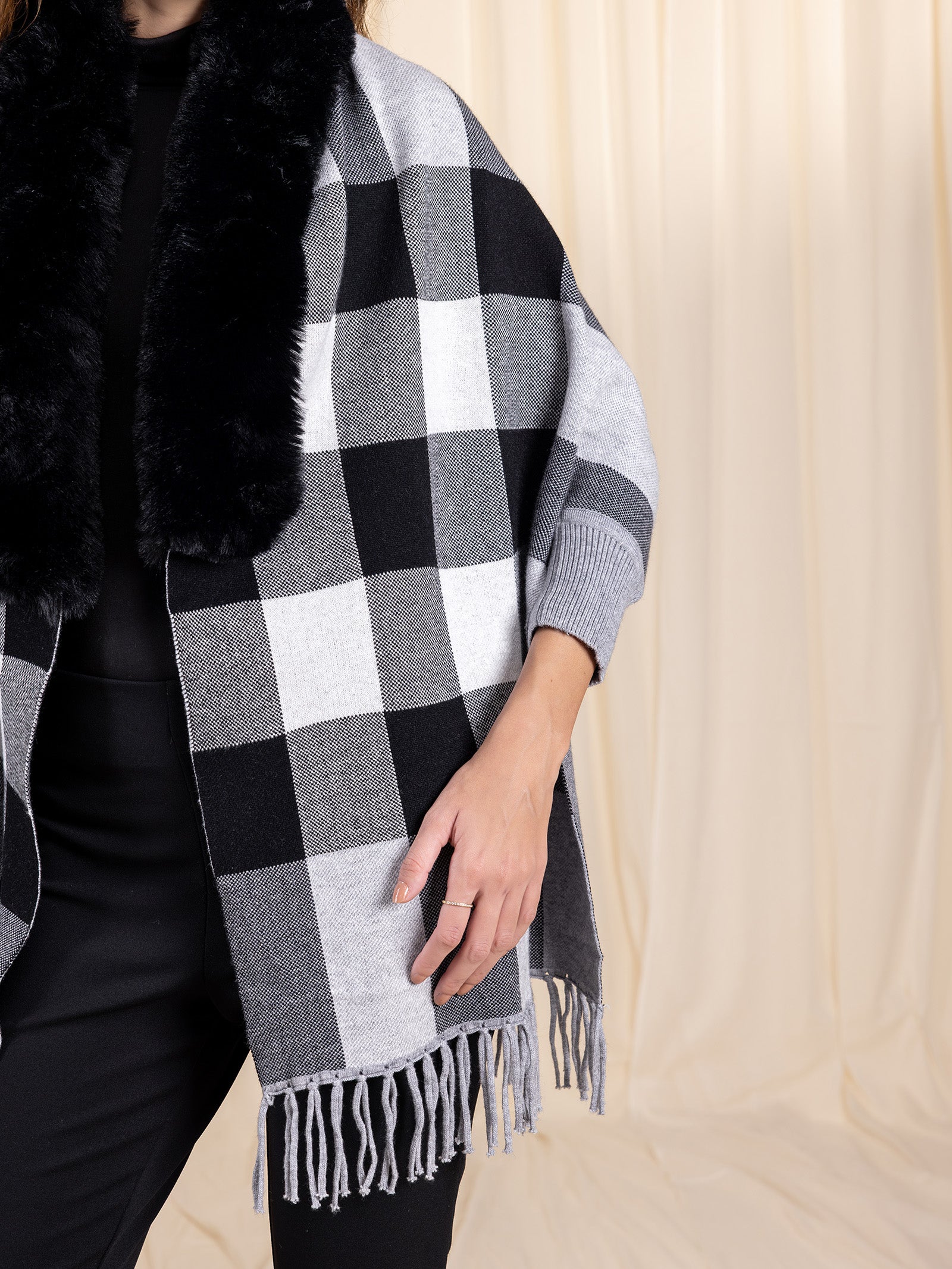 Woollen Checked Black Cape