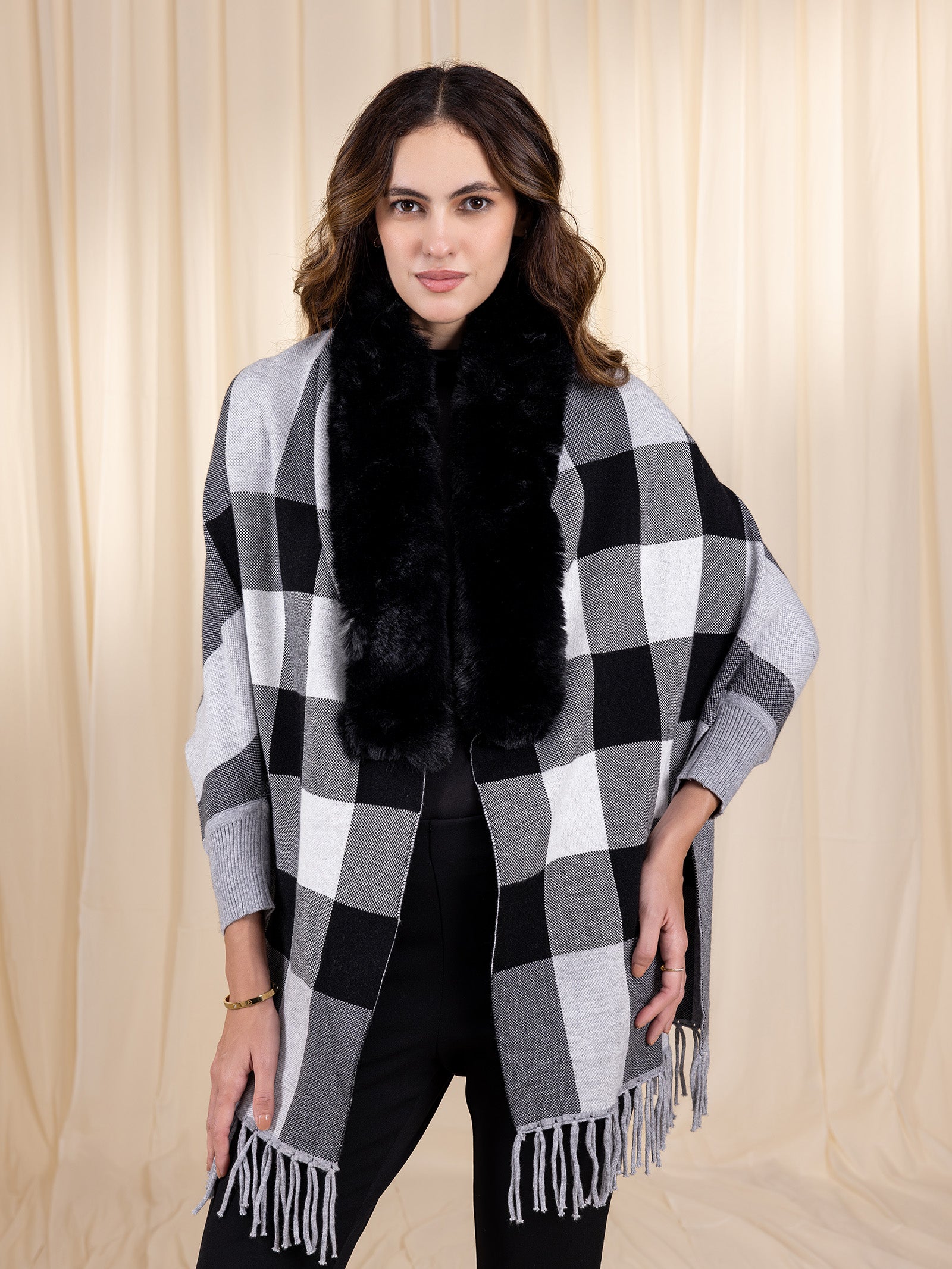 Woollen Checked Black Cape