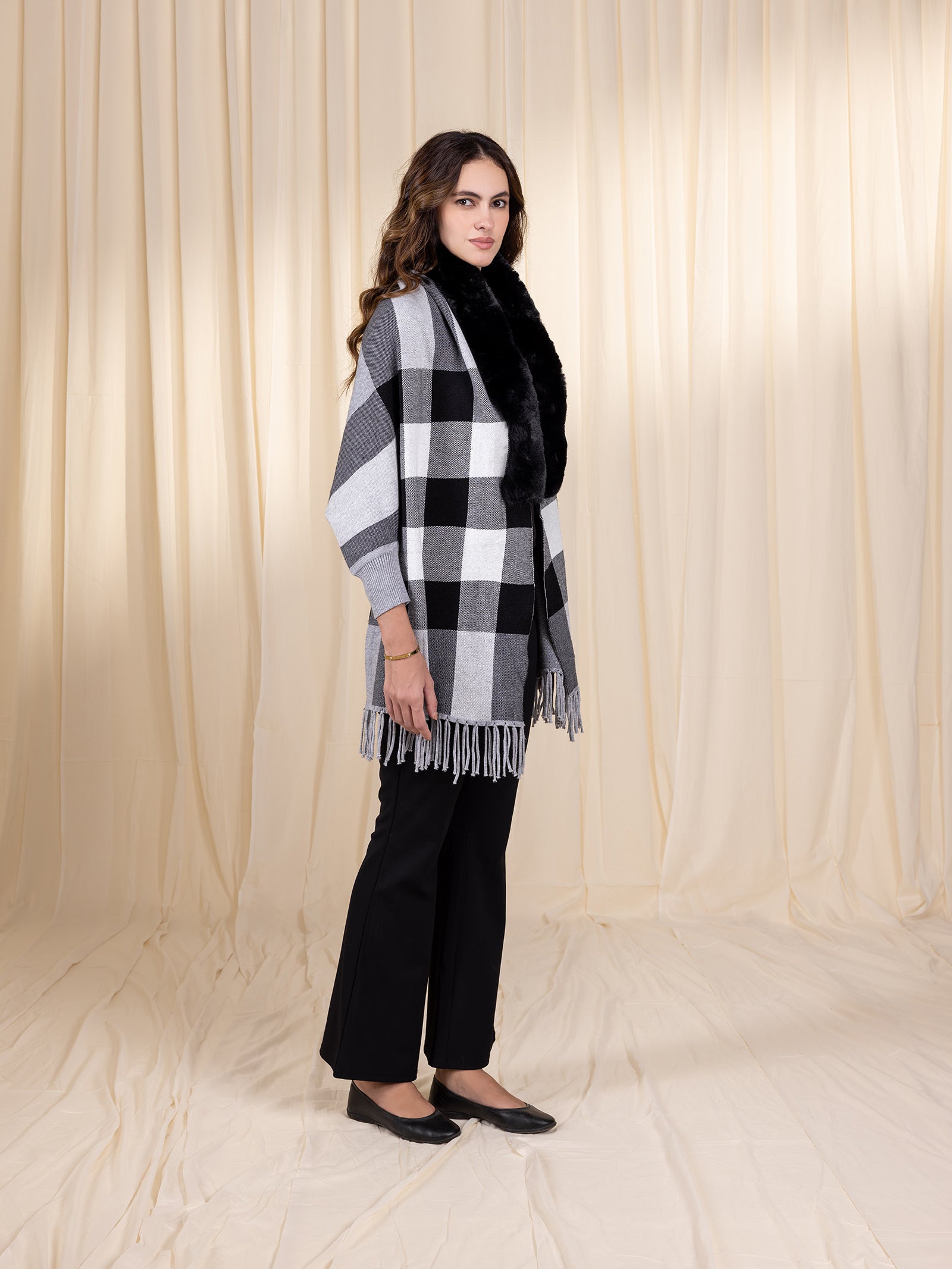 Woollen Checked Black Cape