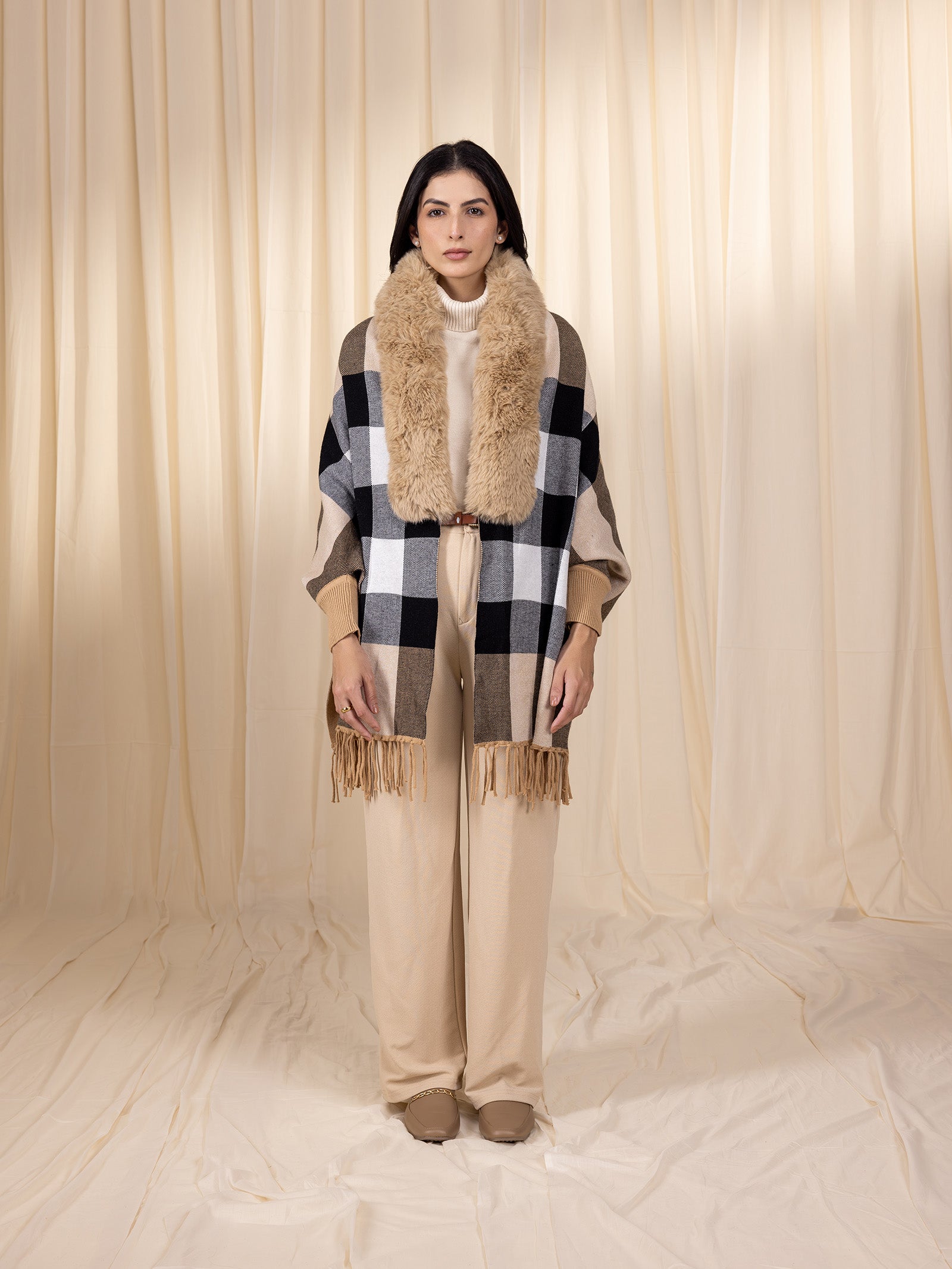 Woollen Checked Brown Cape