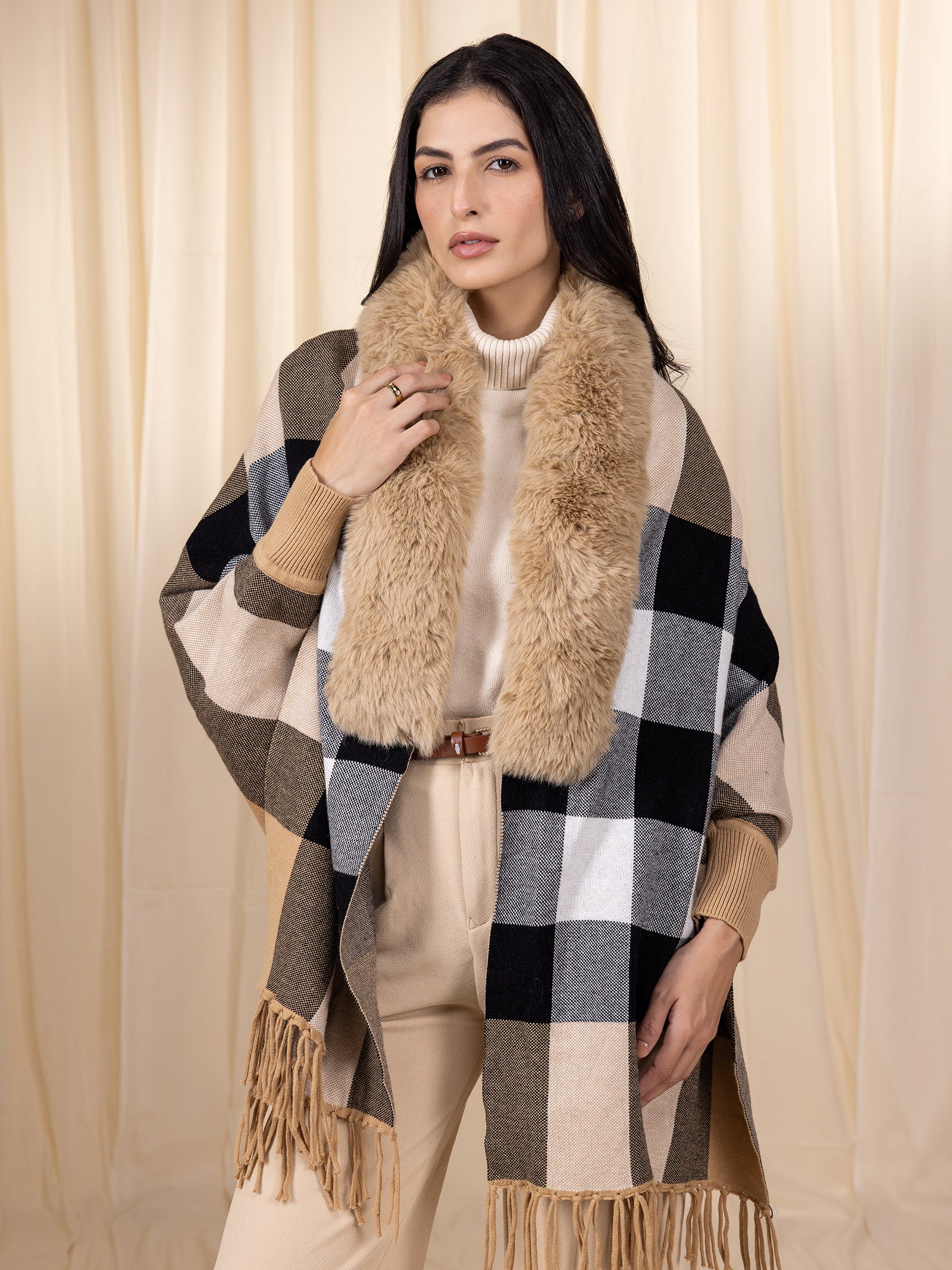 Woollen Checked Brown Cape