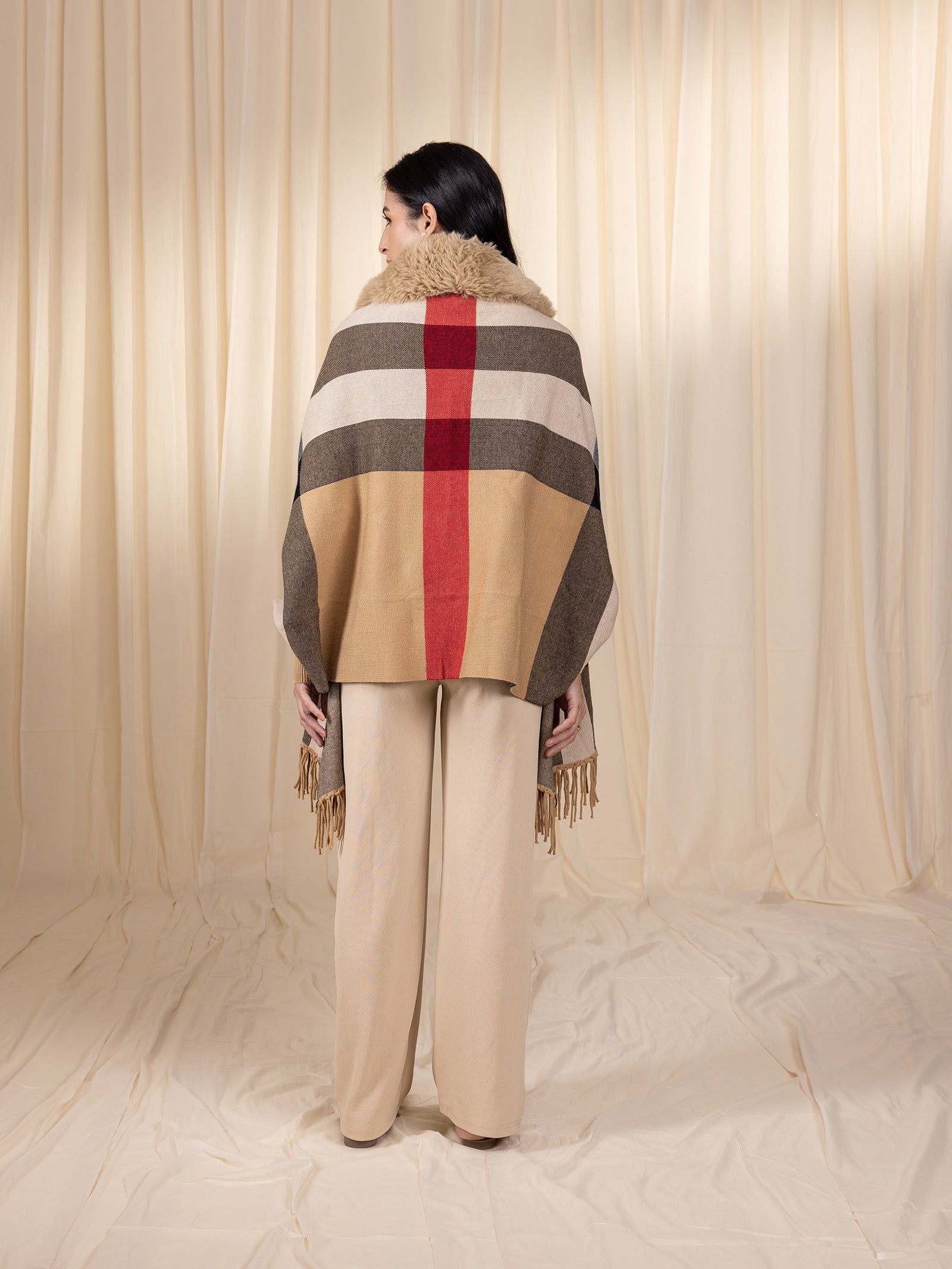 Woollen Checked Brown Cape