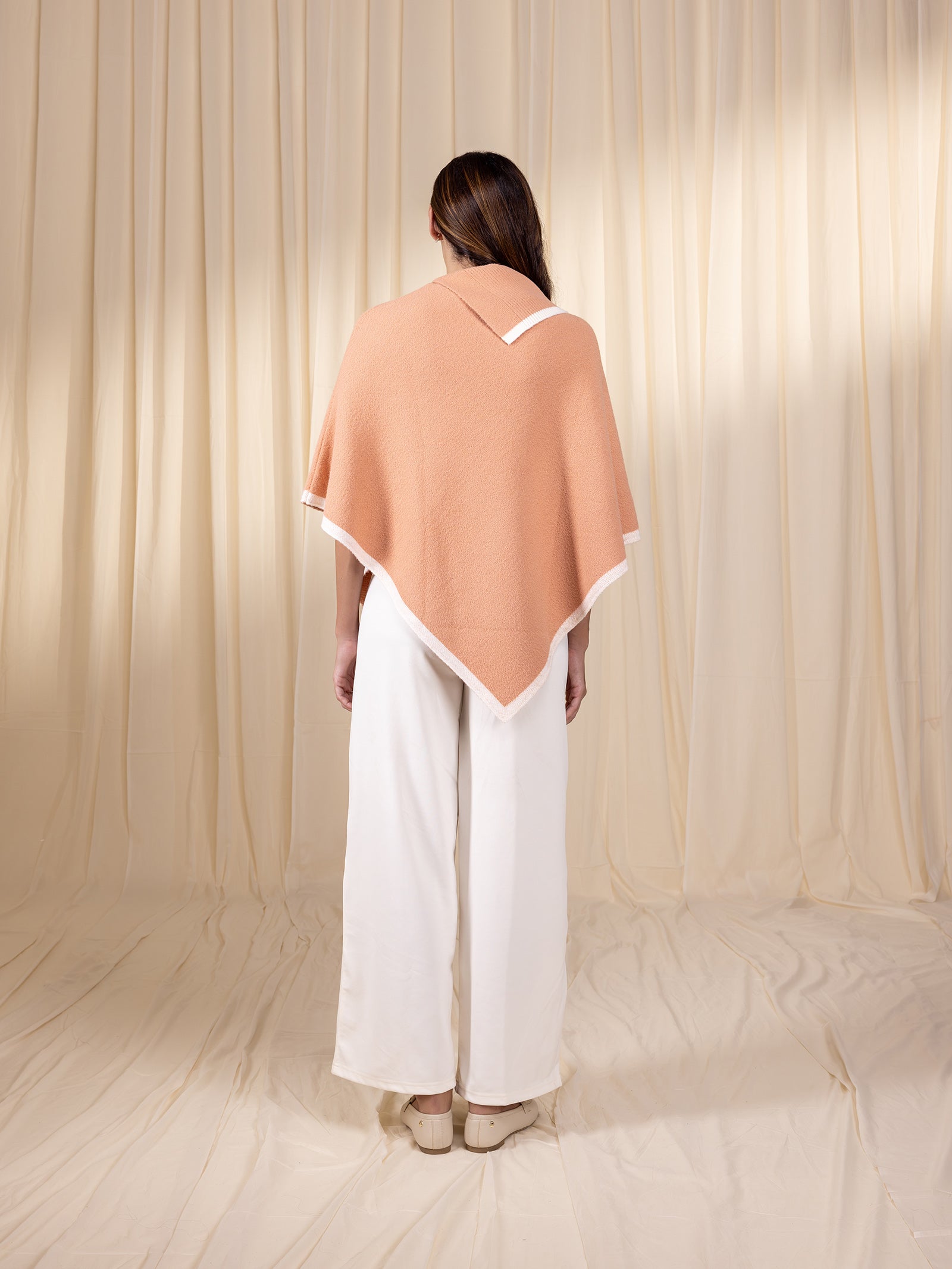 Woollen Collared Poncho - Apricot