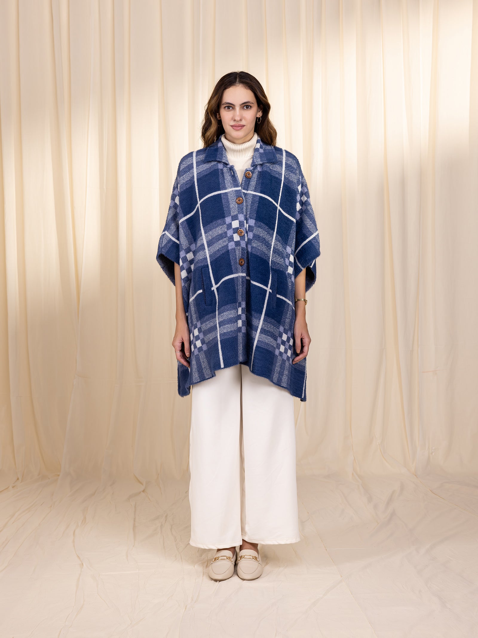 Woollen Indigo Grid Cape