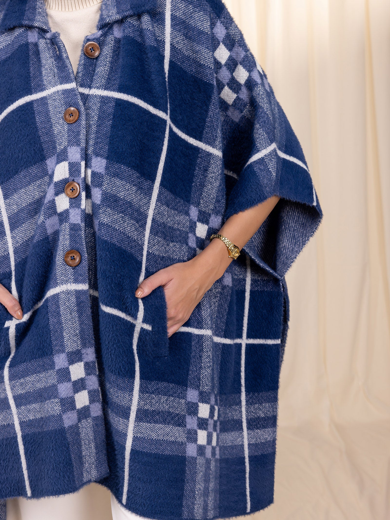 Woollen Indigo Grid Cape