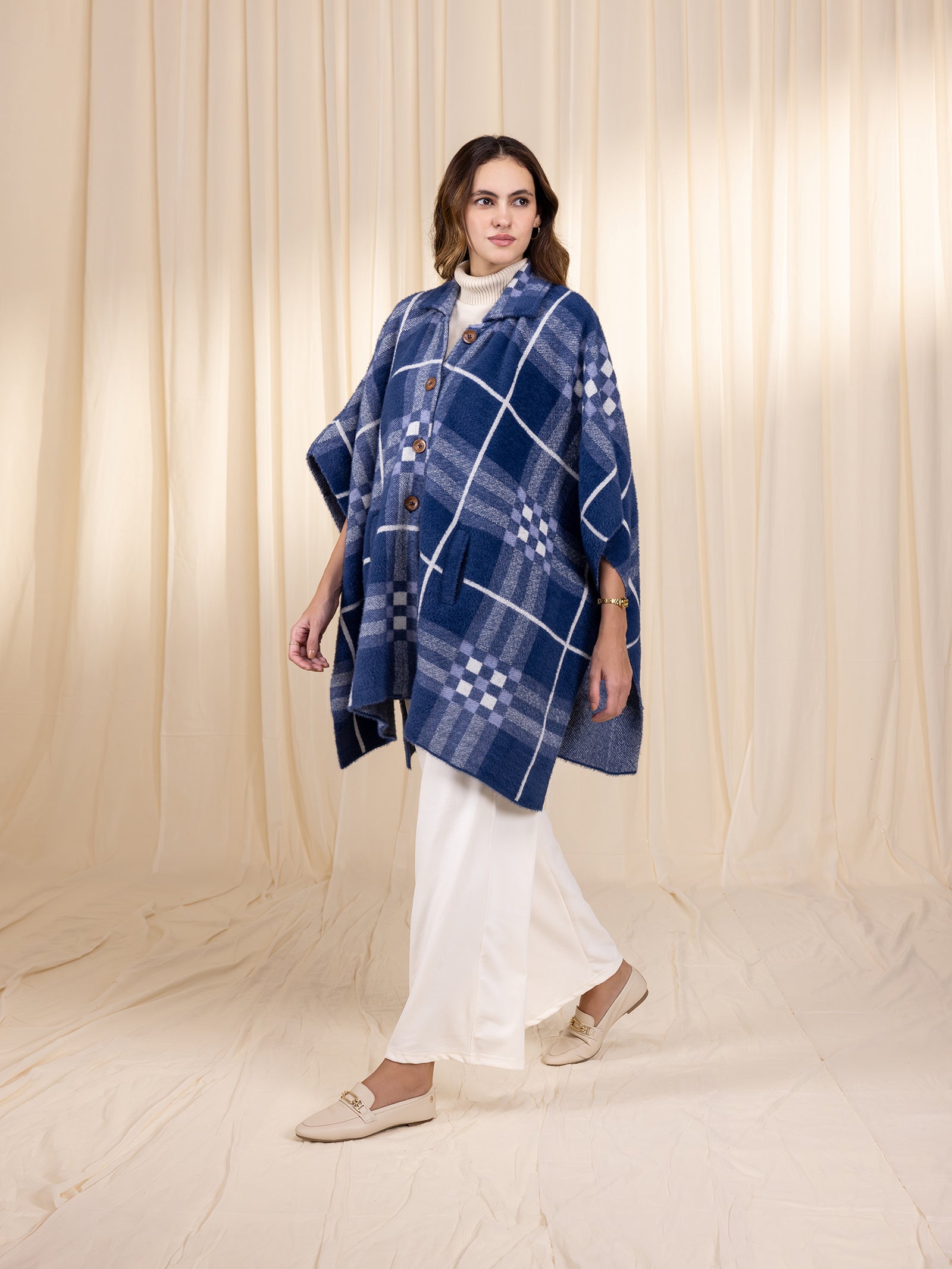 Woollen Indigo Grid Cape
