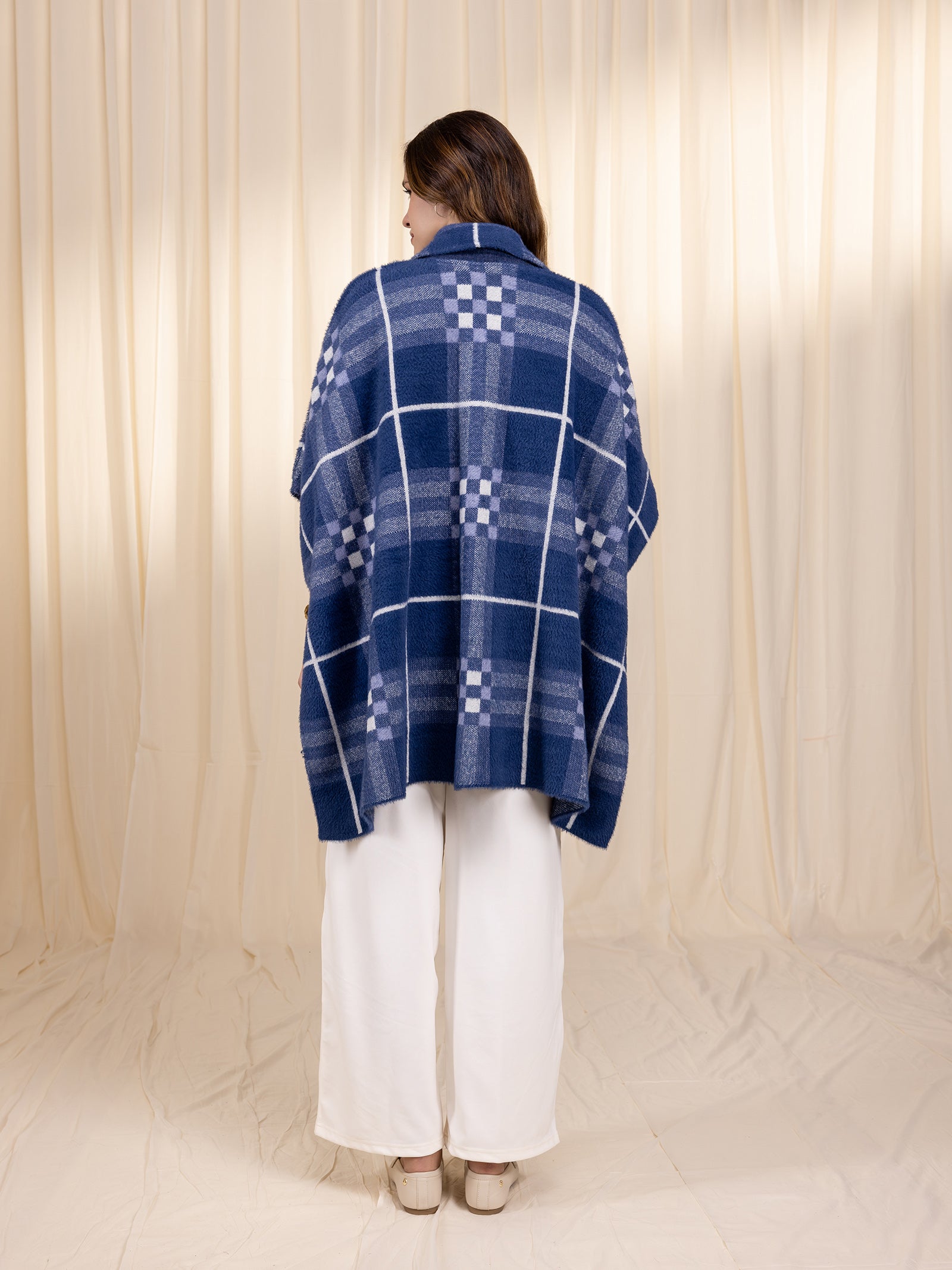 Woollen Indigo Grid Cape