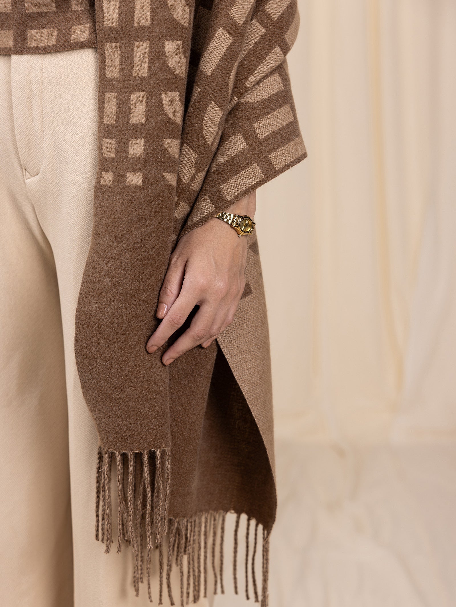 Woollen Reversible Loom Stole - Toffee