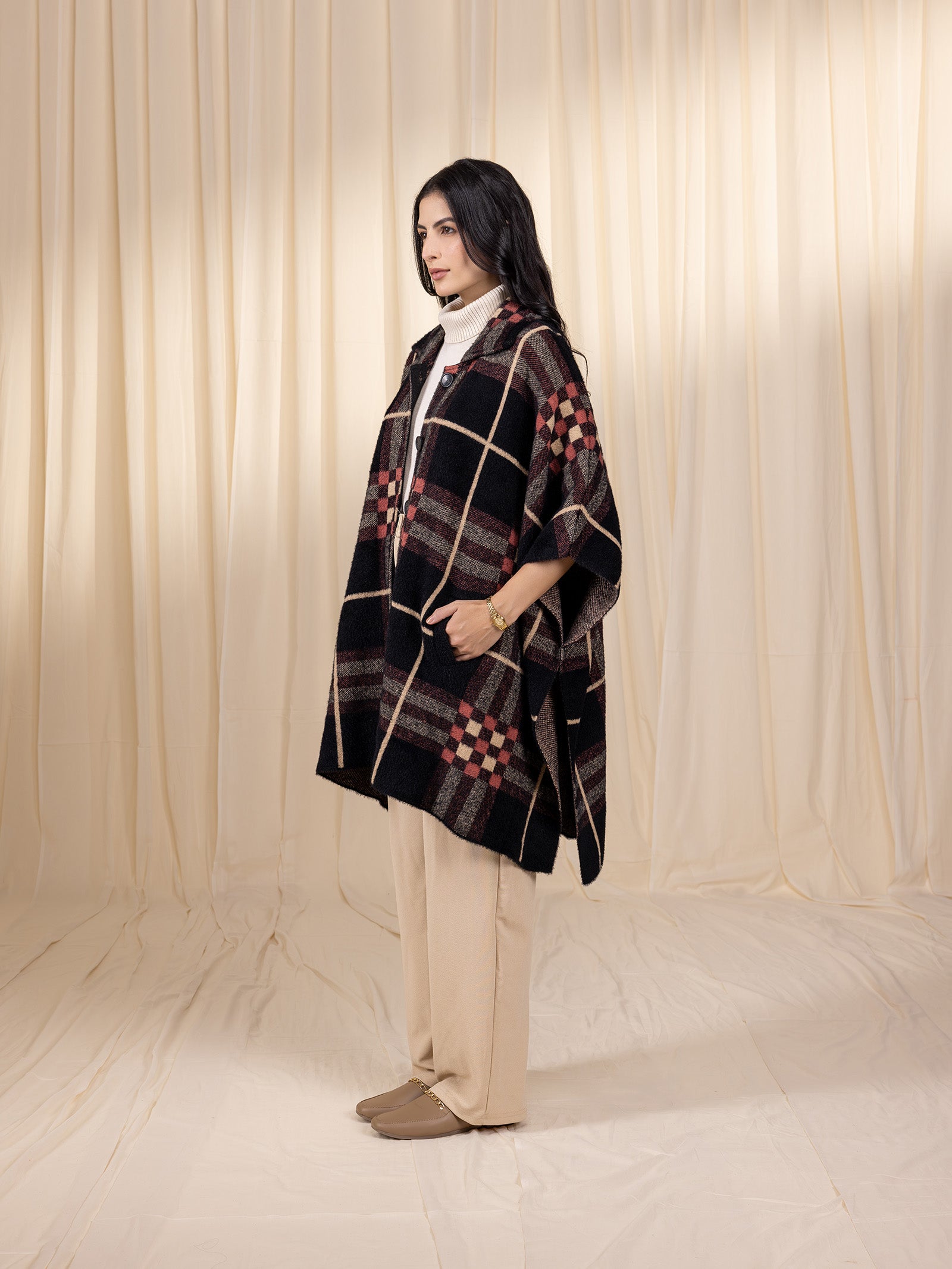 Woollen Rust Grid Cape