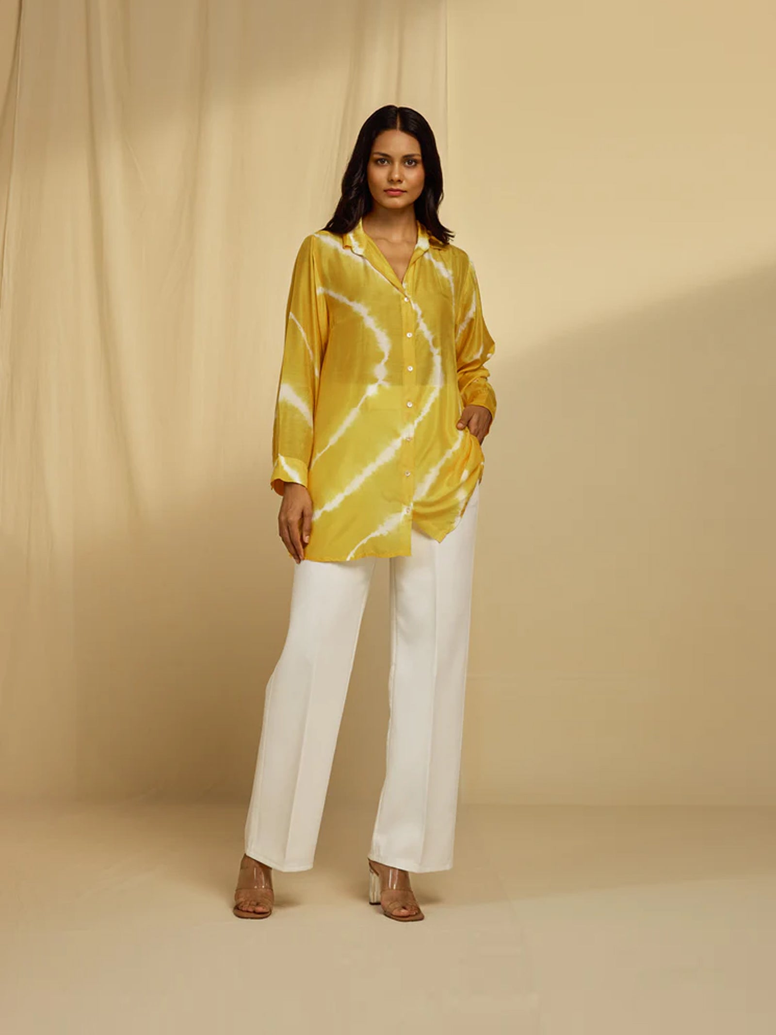 Yellow Tie N Dye Viscose Silk Shirt