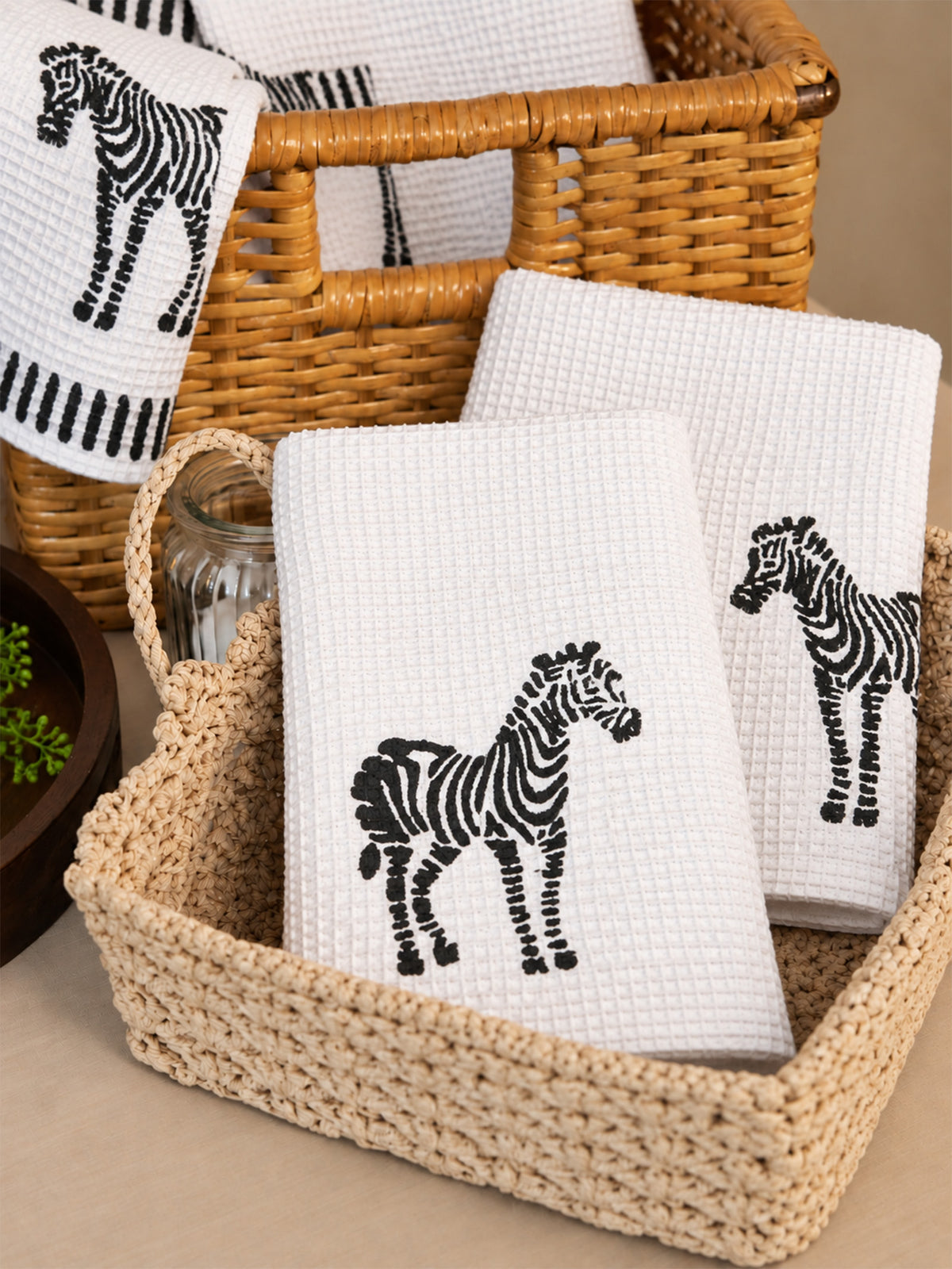 Zebra Waffle Hand Towel (Set Of 2)