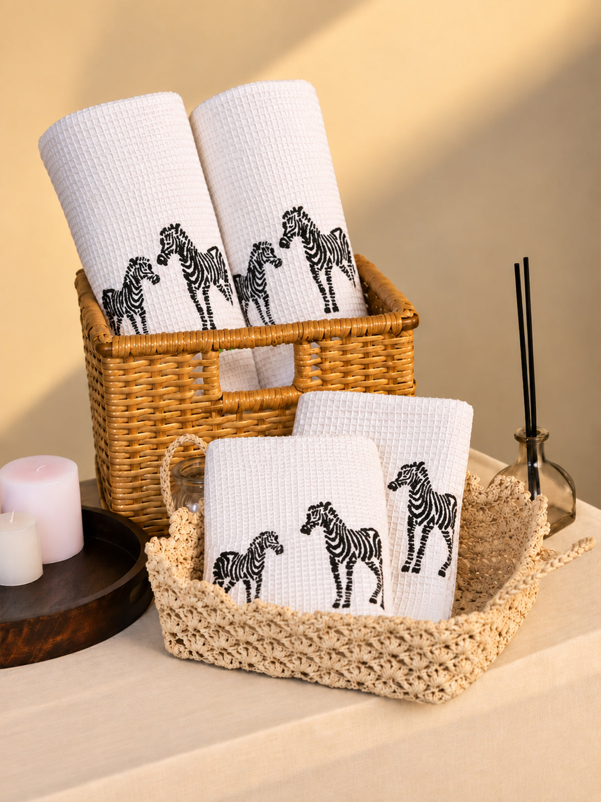 Zebra Waffle Hand Towel (Set Of 2)
