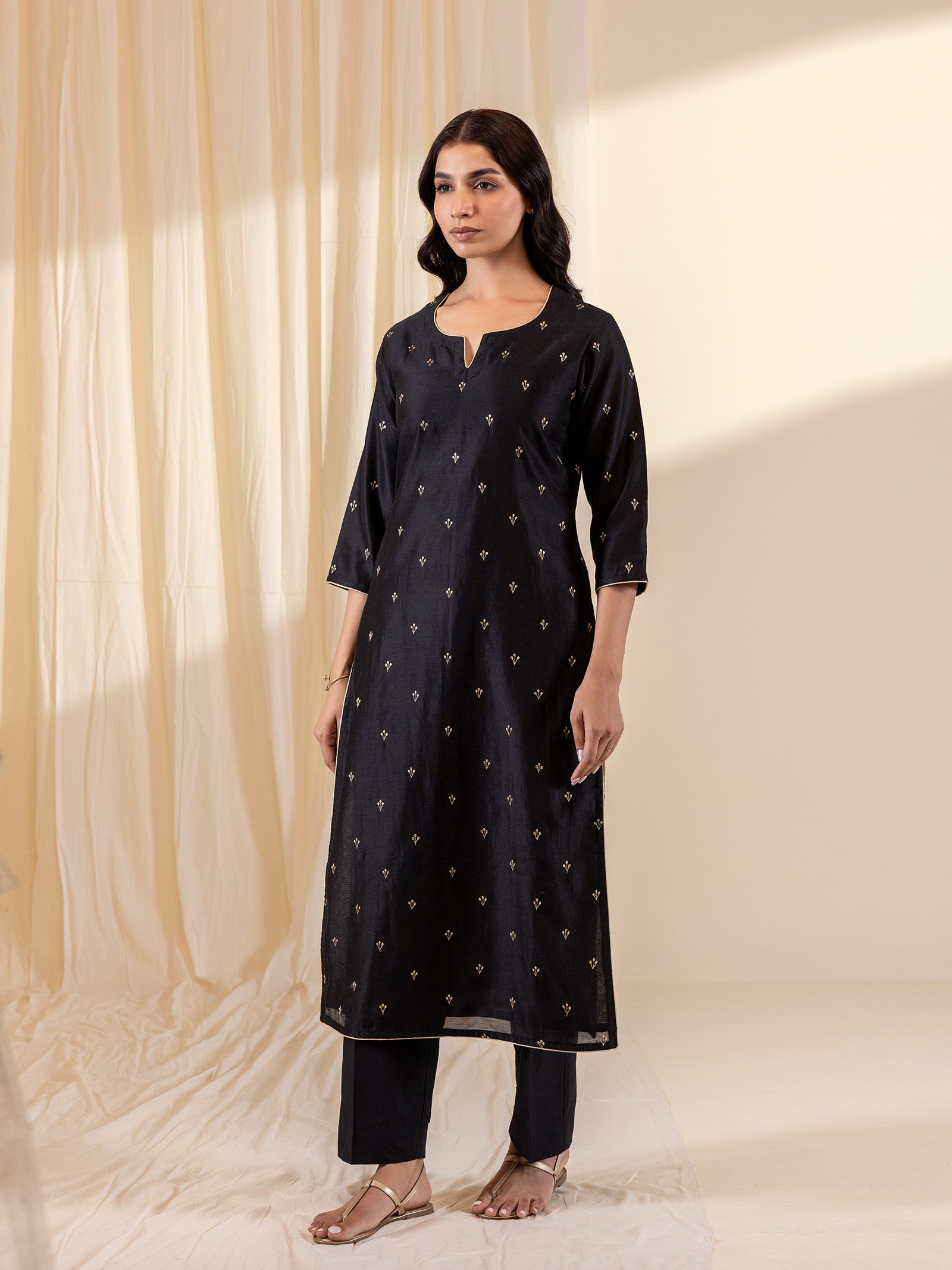 Celebration Black Chanderi Kurta