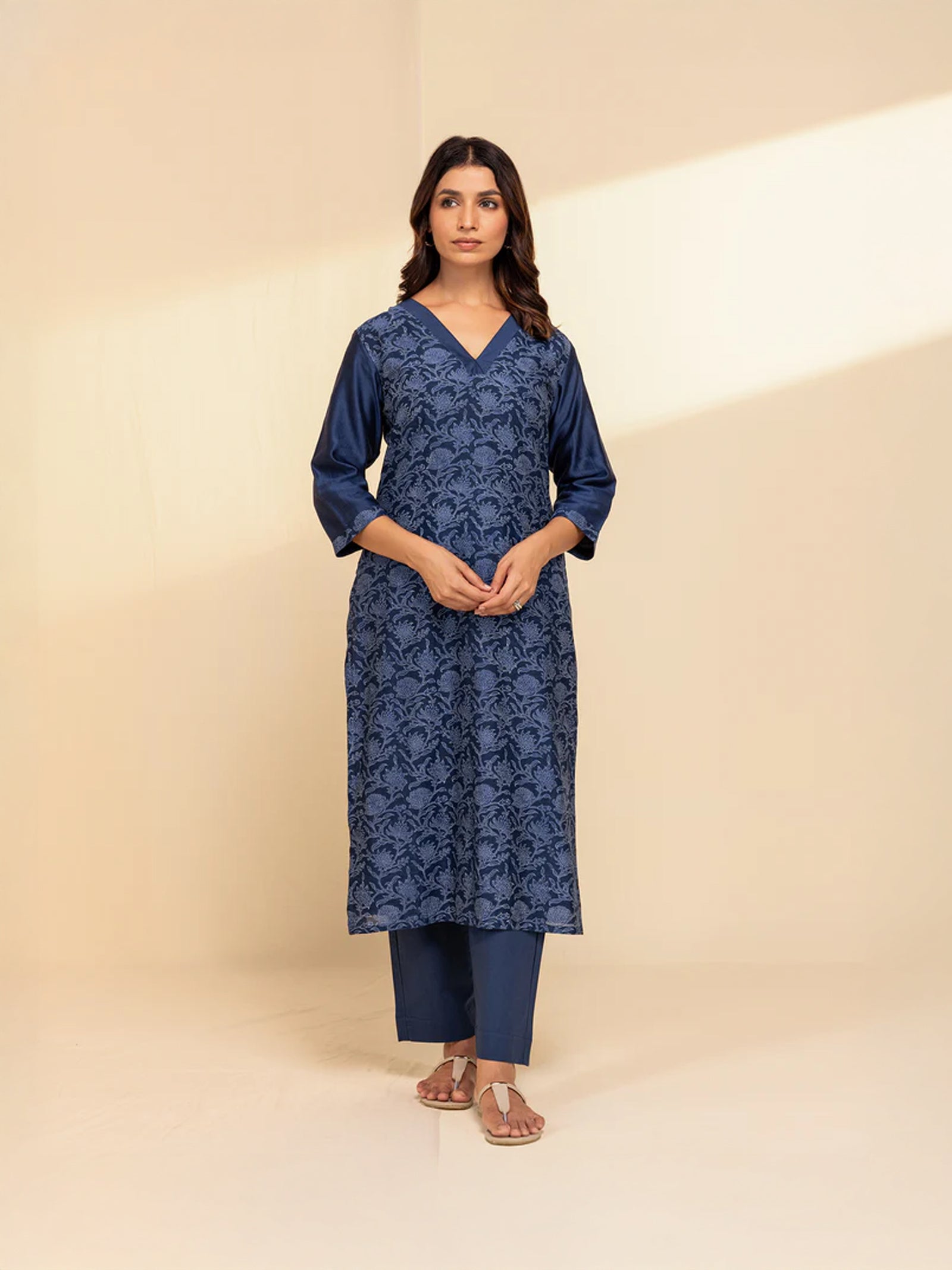 Ethnic Blue Chanderi Kurta