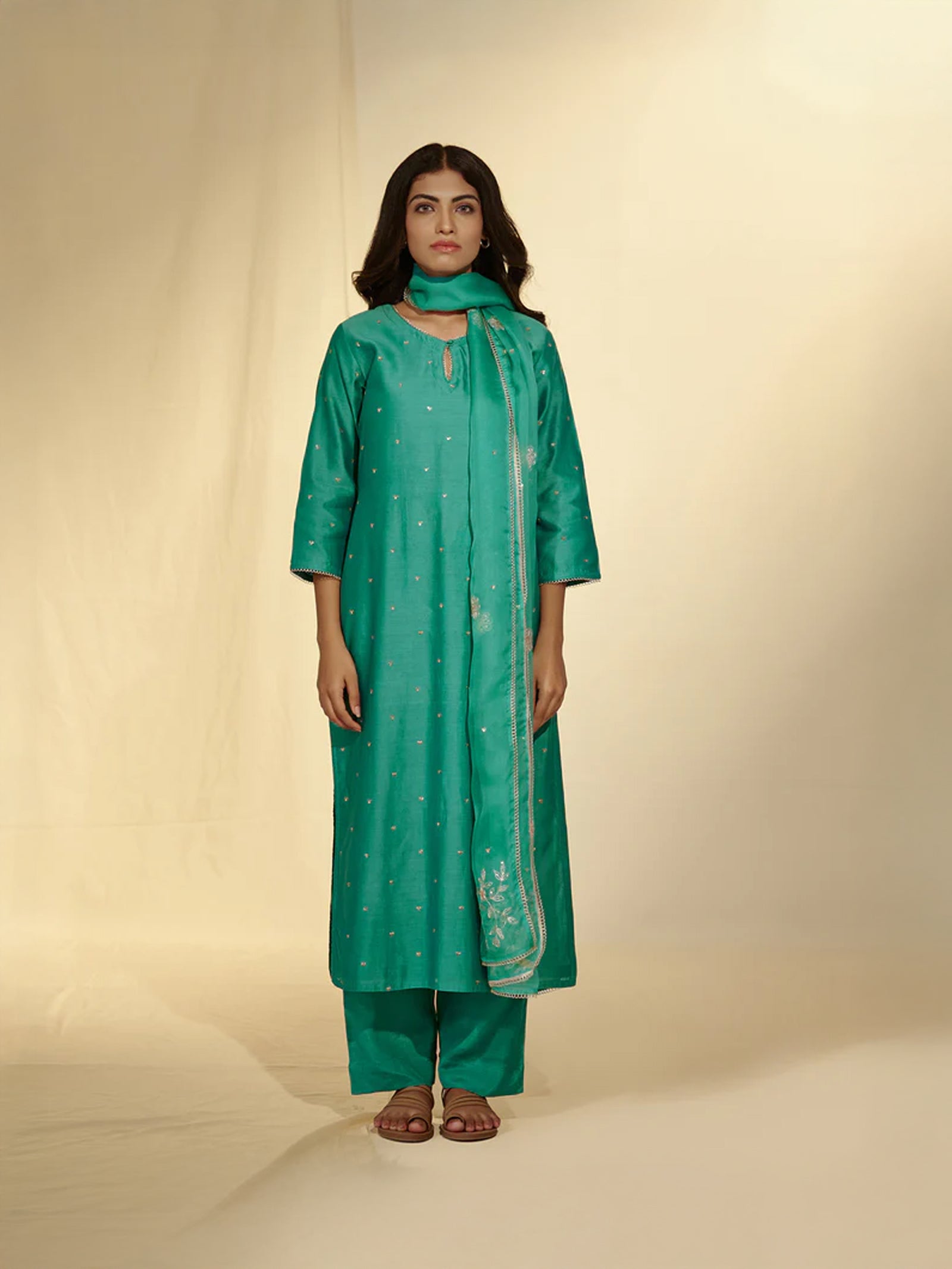 Festive Emerald Chanderi Kurta