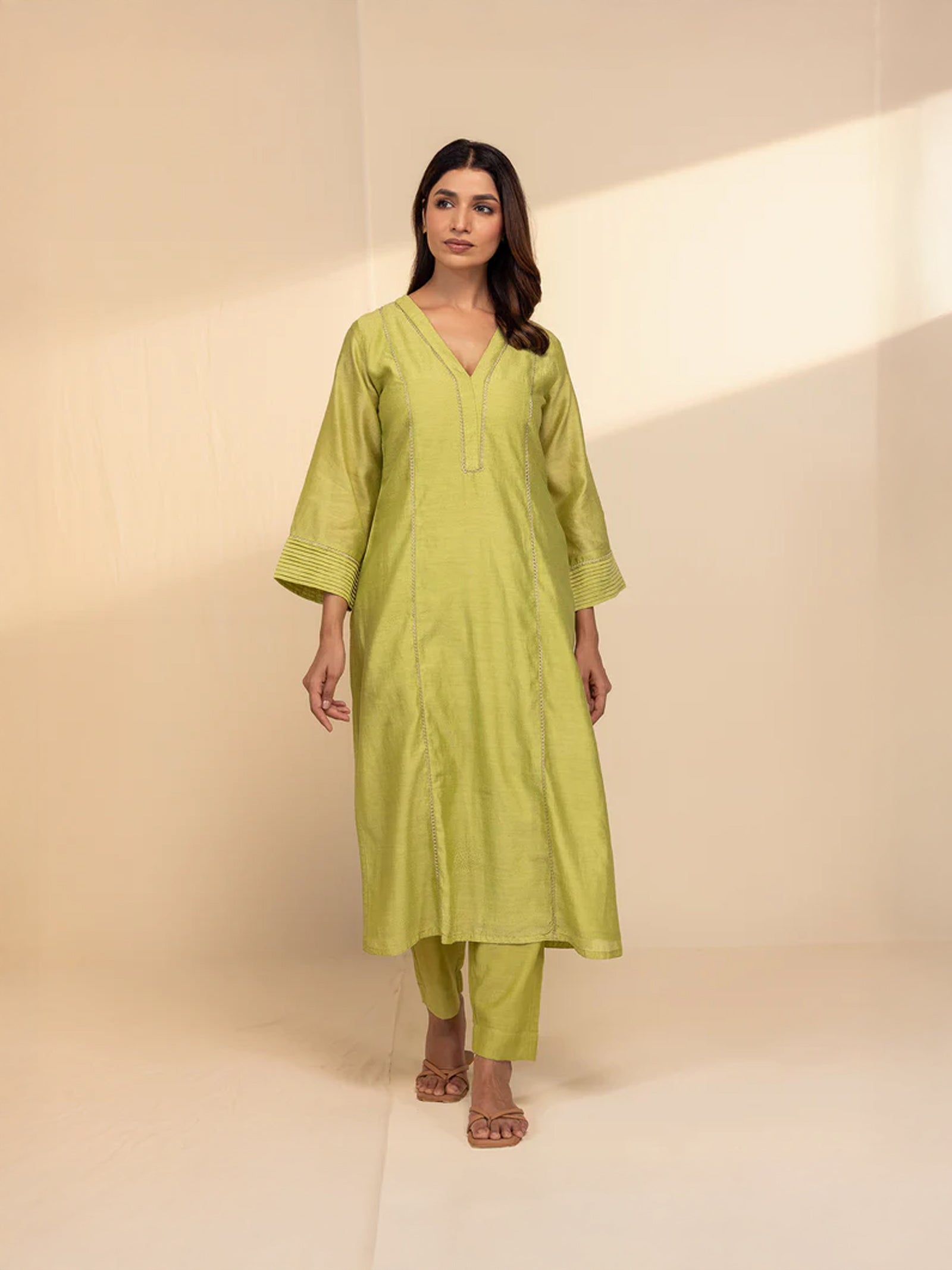Festive Leaf Green Chanderi Kurta
