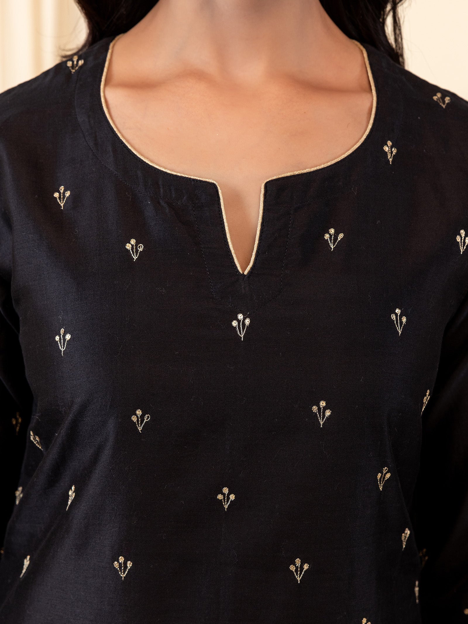 Celebration Black Chanderi Kurta