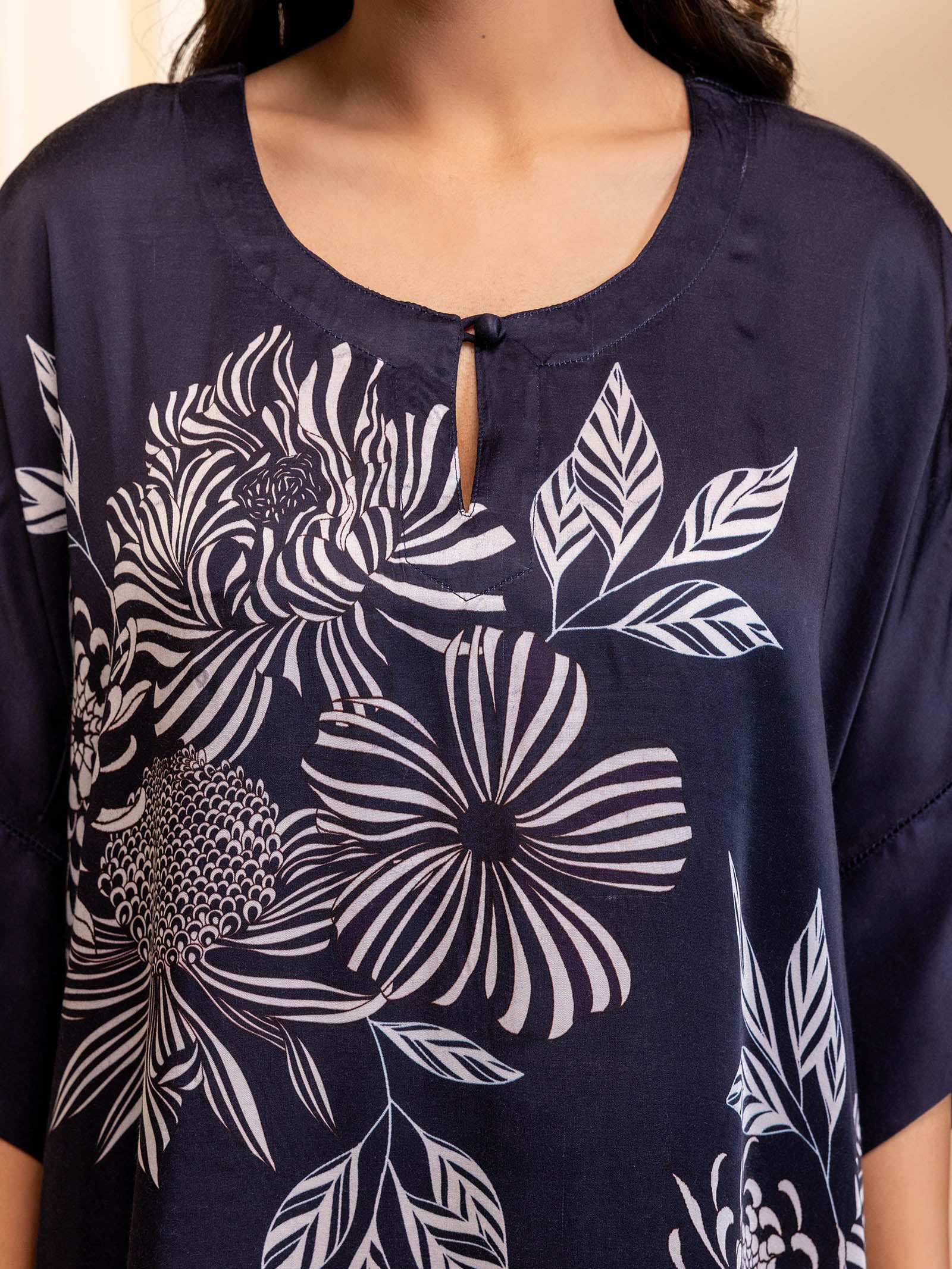 Cocktail Navy Blue Modal Satin Kaftan