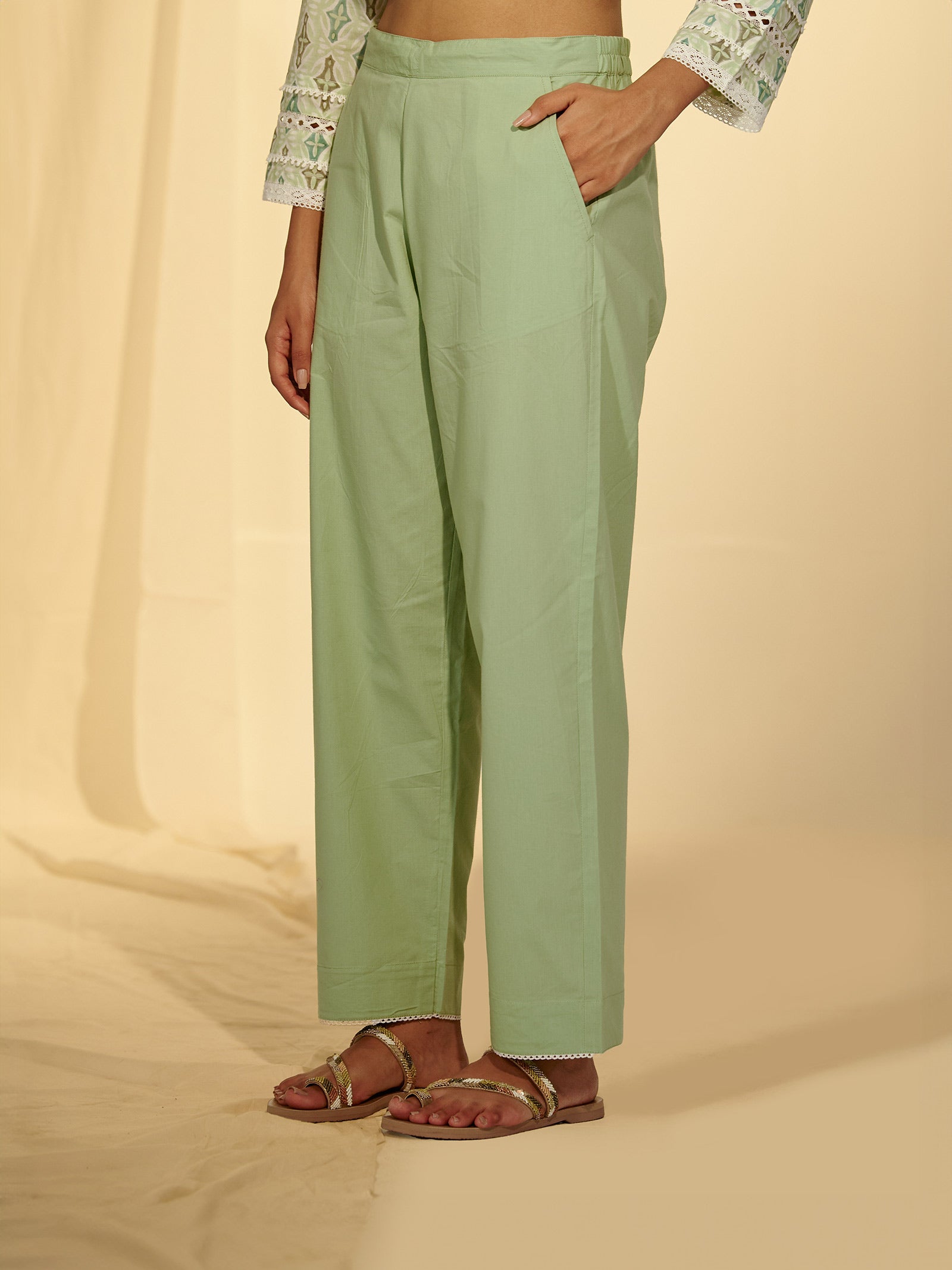 Hint Of Mint Cotton Straight Pant