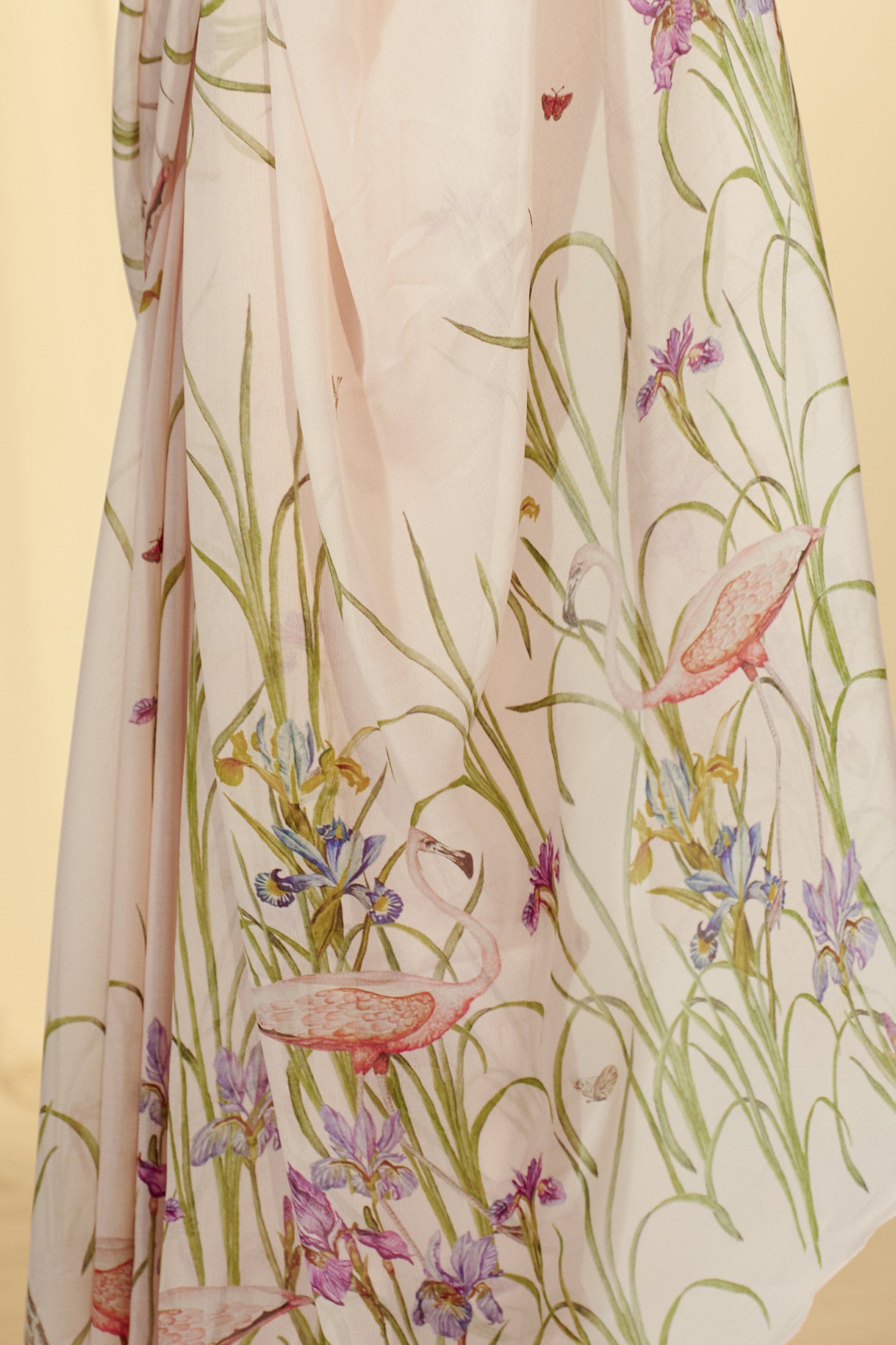 Enchanted Forest - Cranes & Irisis Chiffon Saree