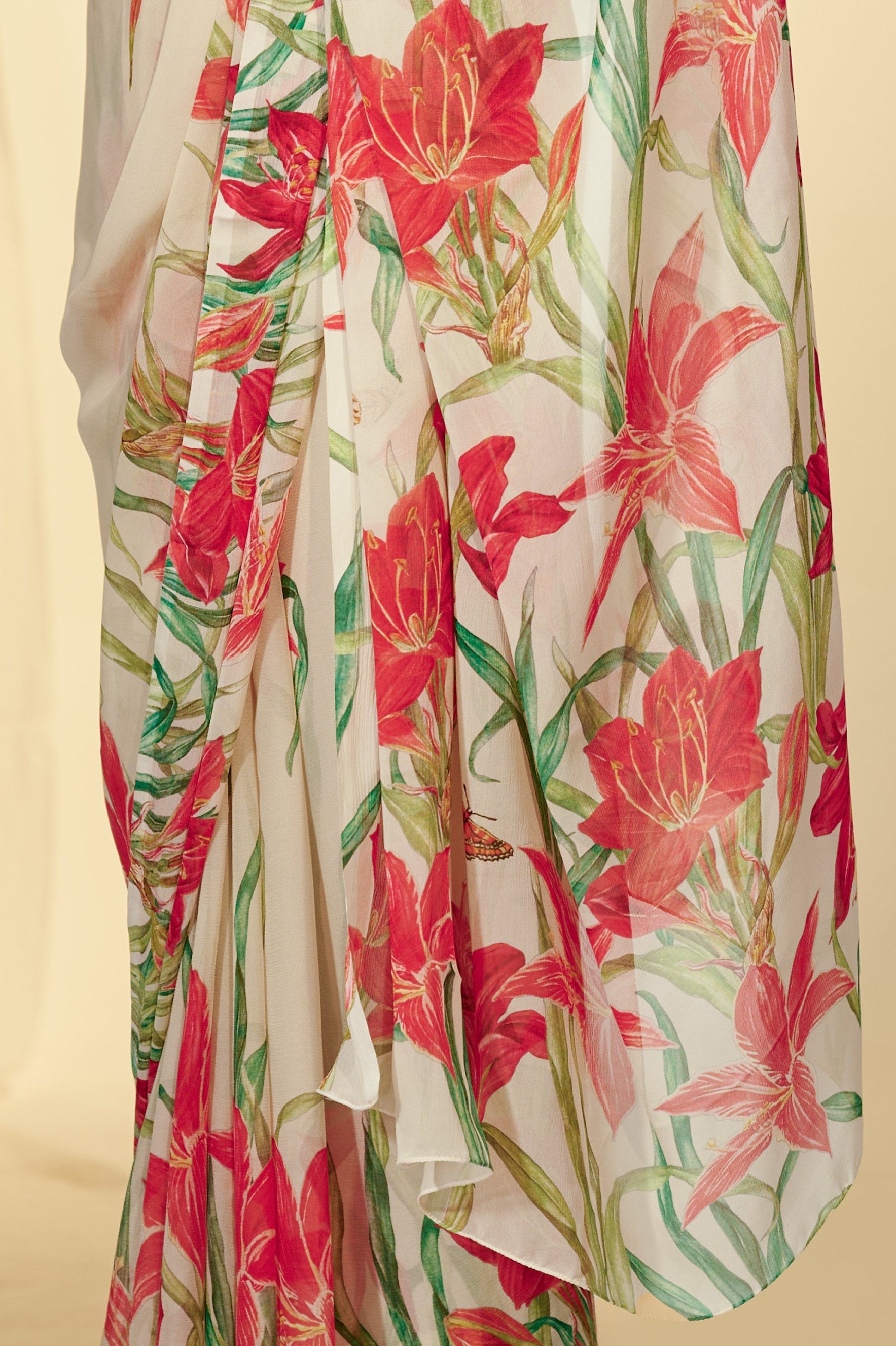 Enchanted Forest - Lilies & Butterflies Chiffon Saree