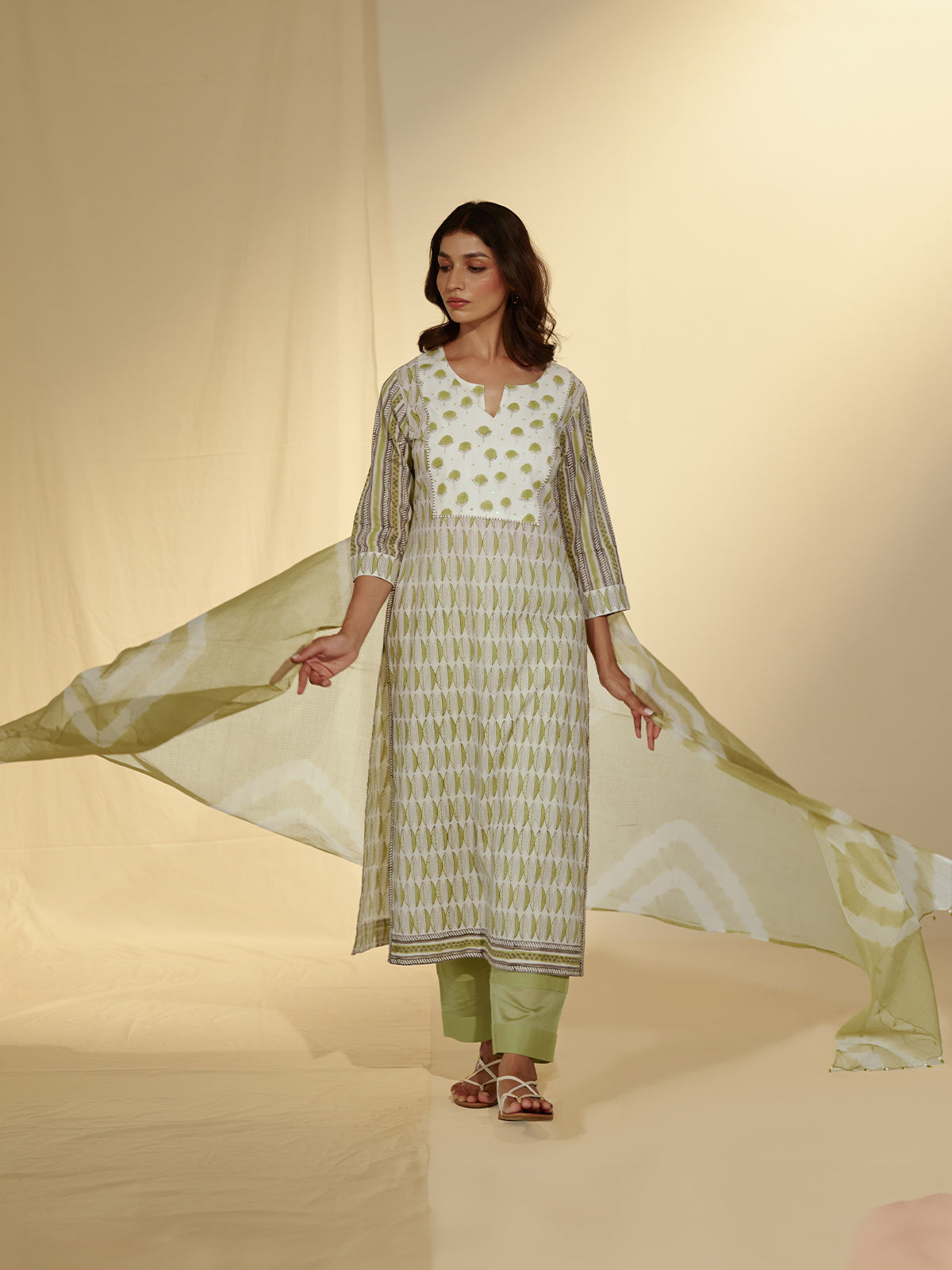 Tea Green Cotton Kurta